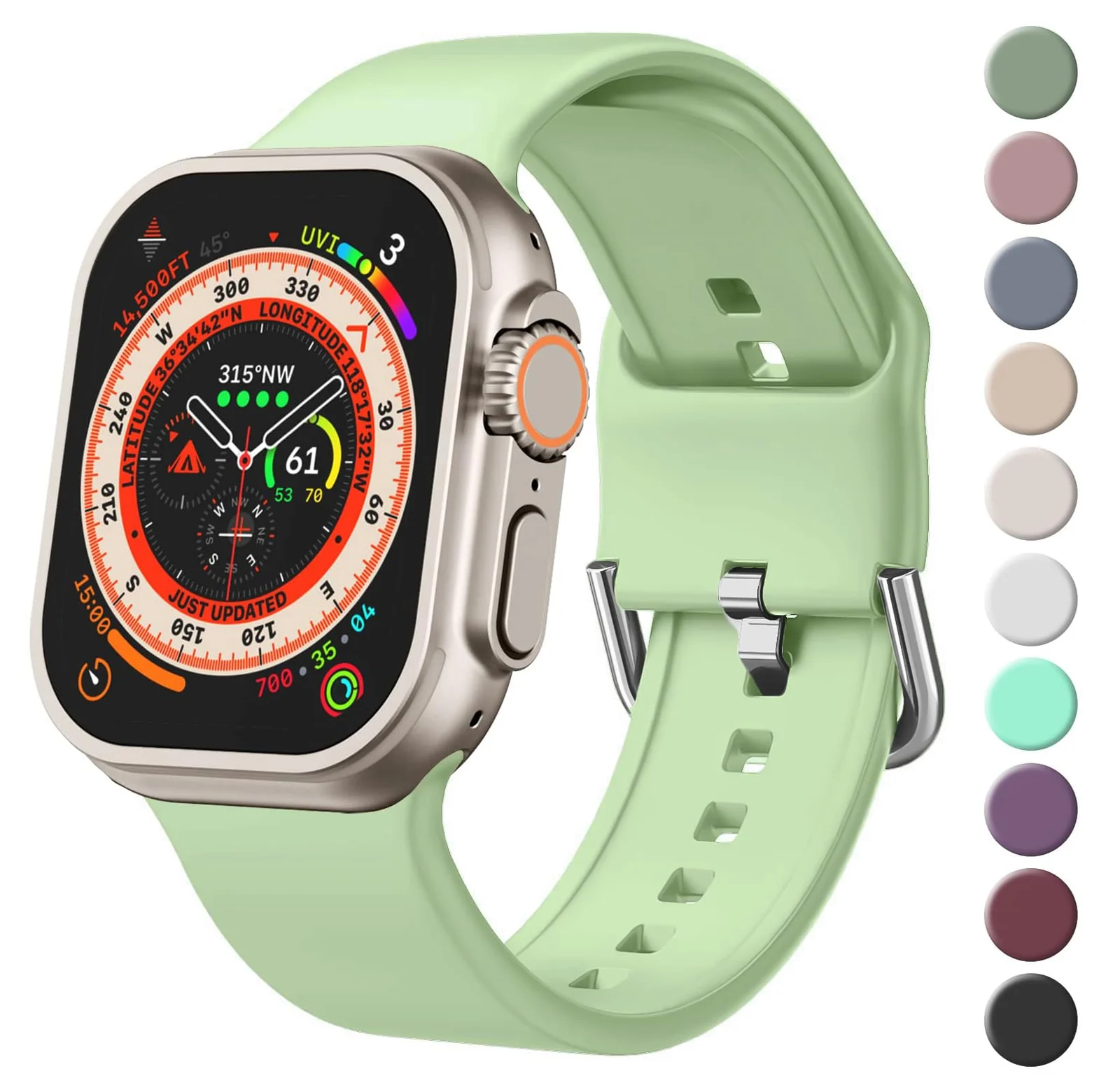 DL3 Mobilak Sport Band For Apple Watch Ultra 49mm 46mm 45mm 44mm 42mm, Soft Silicone Wristband Replacement Strap with Classic Clasp for iWatch Series 11 10 9 8 7 6 5 4 SE SE2 Ultra 3 2 1 for Women Men - Mint Green