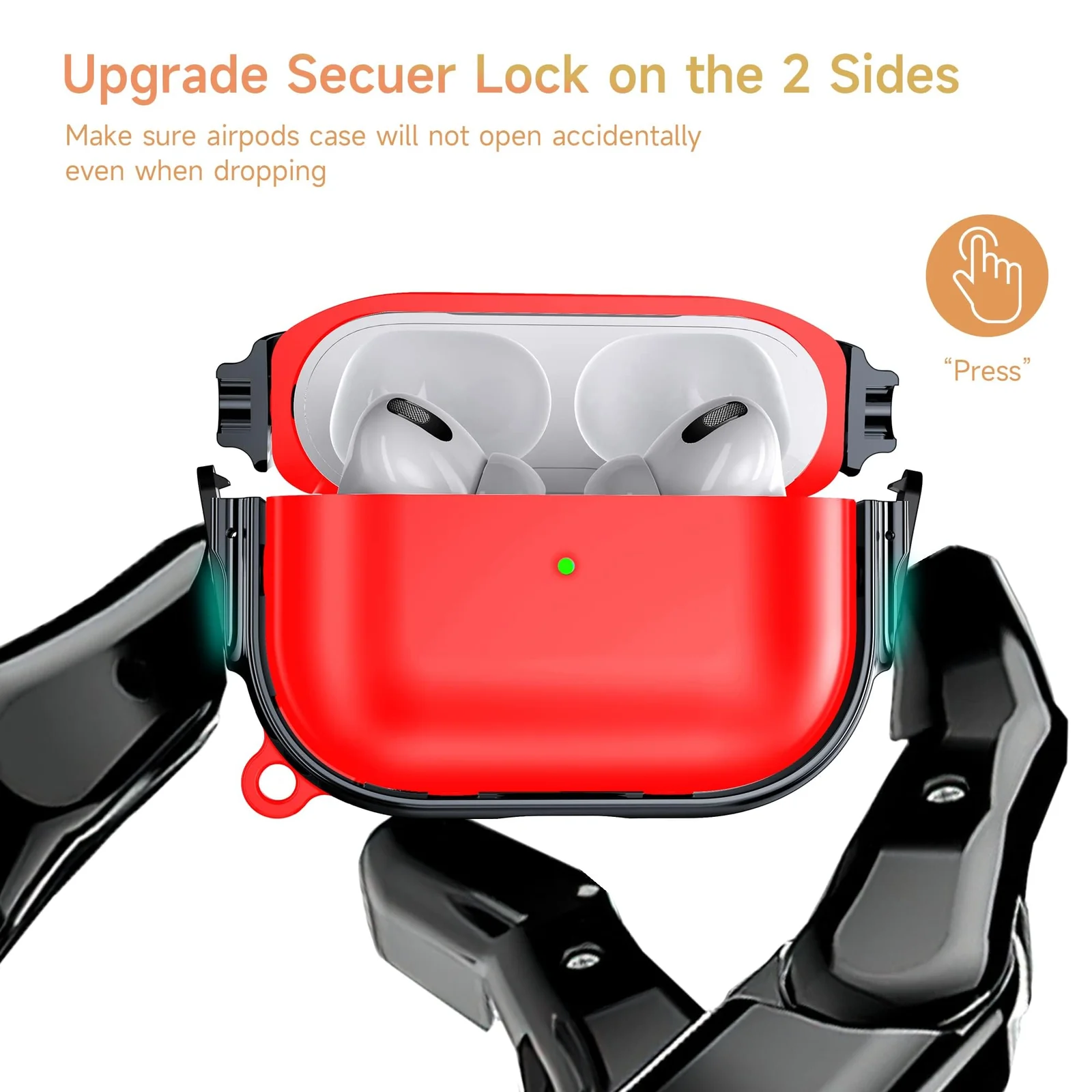 DL3 Mobilak Compatible with AirPods Pro 2 Case, Cover with Lock, Front LED Visible Dual Layer Dust Guard Shockproof Full Protective, 2022 AirPods Pro 2nd Generation Case Cover - Red