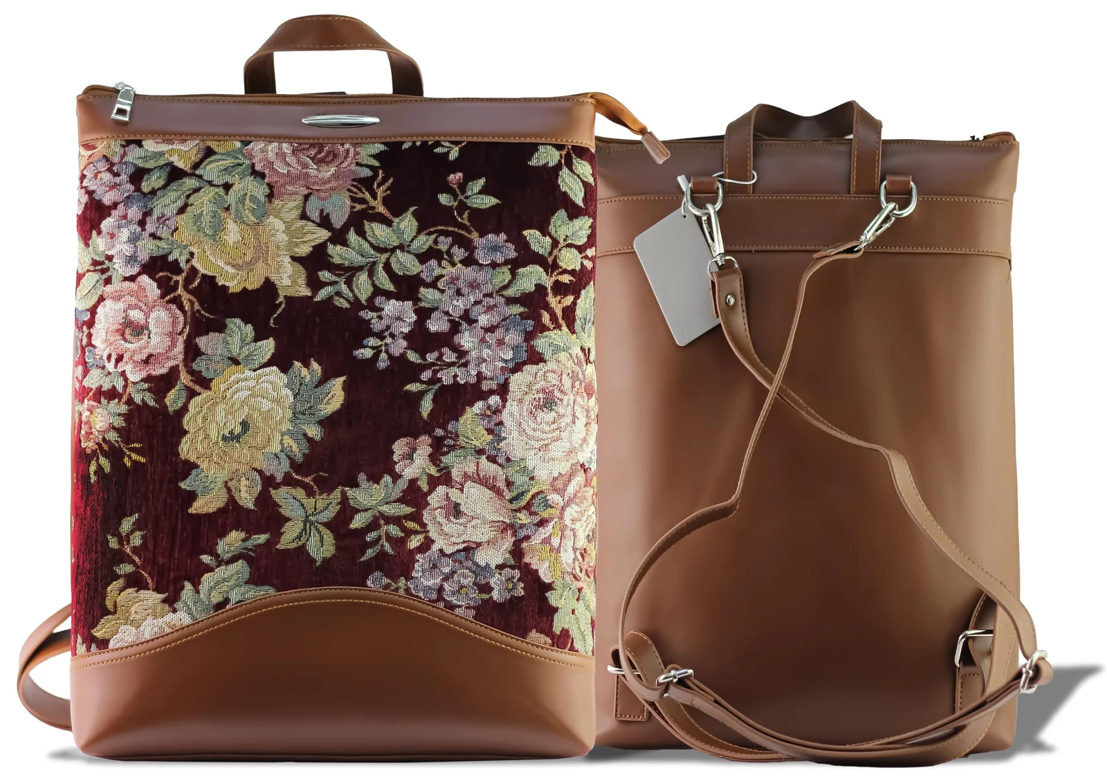 Mobigon Large Women’s Vintage Floral Tapestry Backpack Bag with Leather Accents, Laptop Compartment & Adjustable Shoulder Straps for Work & Everyday Style