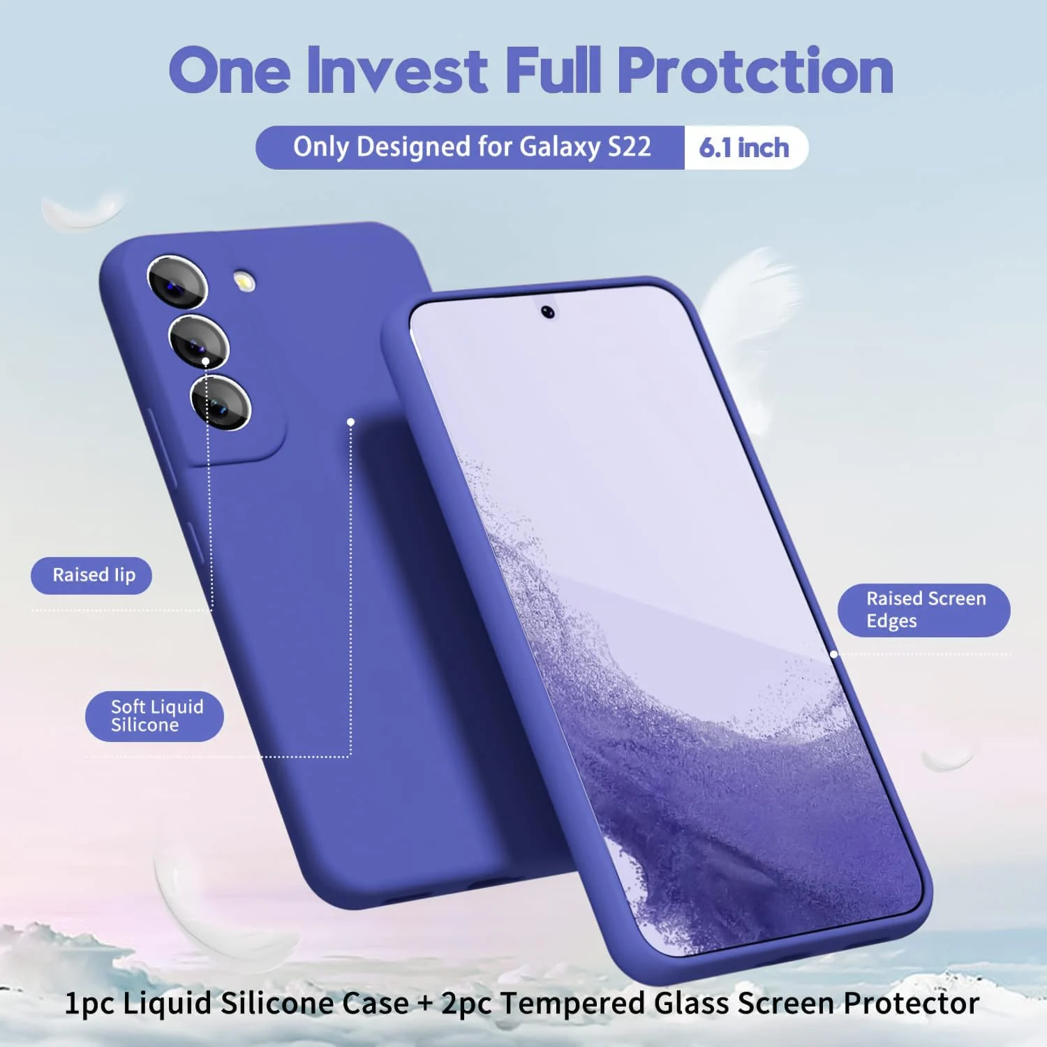 DL3 Mobilak Liquid Silicone Protective Case with Soft Microfiber Lining with Full Camera Protection for Samsung Galaxy S22 5G - Light Blue