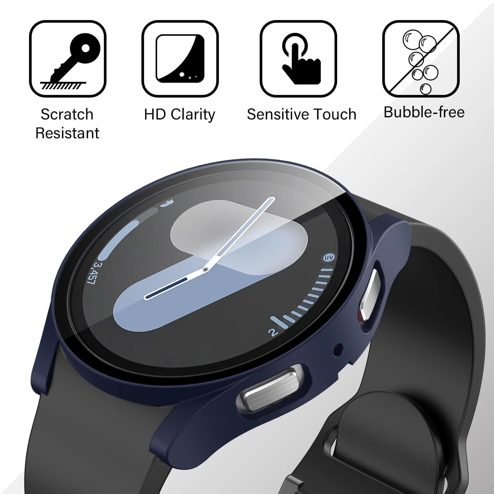 DL3 MOBILAK Full-Coverage Watch Case with Tempered Glass for Samsung Galaxy Watch 6 44 mm, Blue