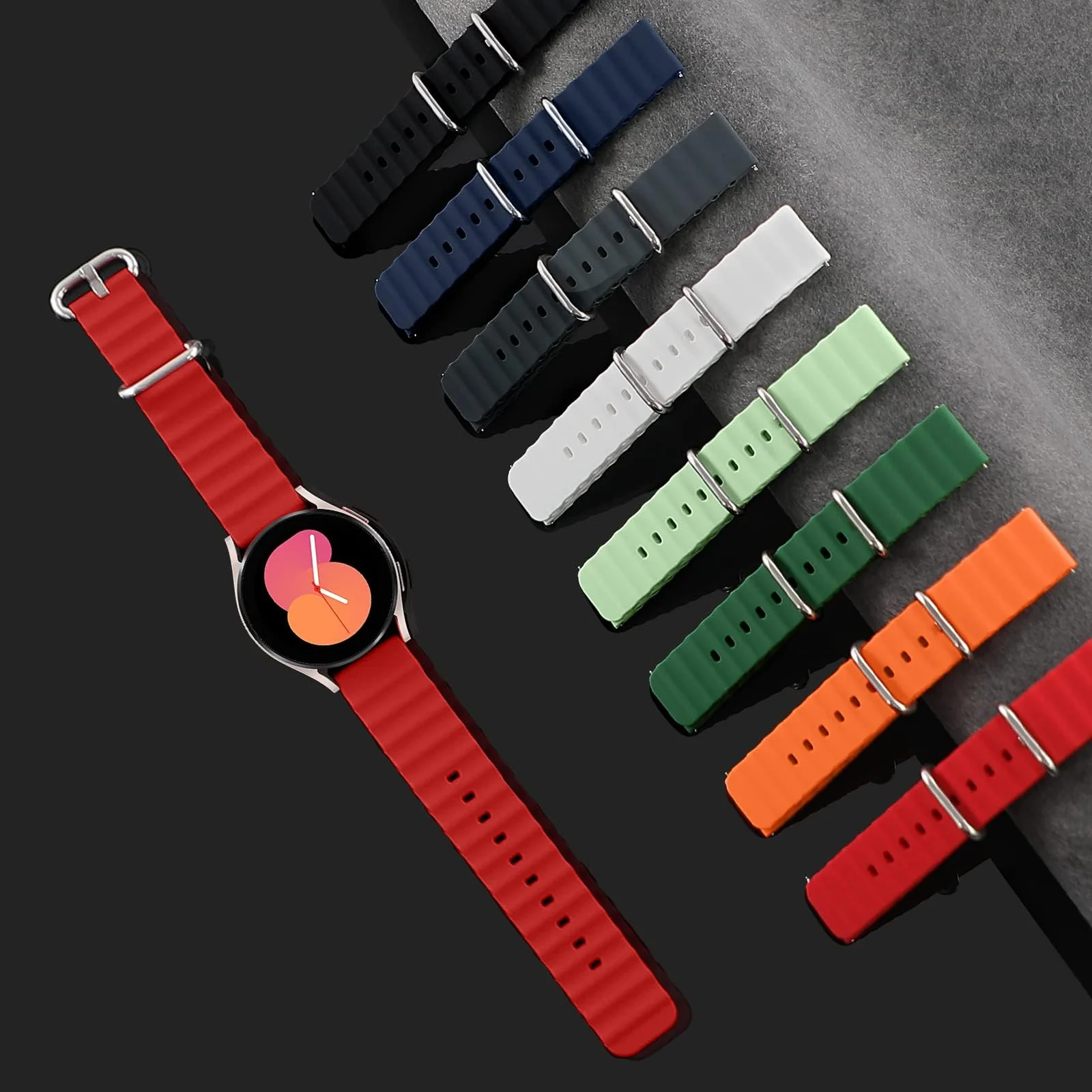 DL3 Mobilak 22mm Ocean Band for Samsung Galaxy Watch 3 45mm/Watch 46mm/Gear S3/For Huawei watch GT4 GT3 46MM/ Watch 3/4/GT2E/GT2 Pro/GT GT2 46MM/Amaz fit GTR 4/3/3Pro/2/2e, Adjustable Silicone Sport Loop Strap - Red
