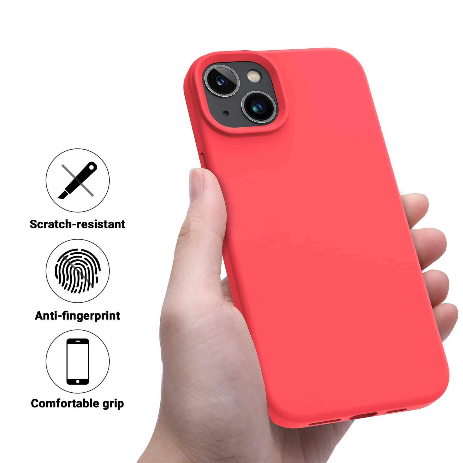 DL3 Mobilak Liquid Silicone Protective Case with Soft Microfiber Lining for iPhone 15 - Neon Coral