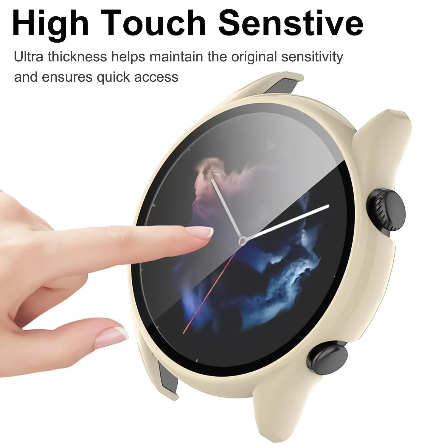DL3 Mobilak Protective Case Compatible with Amazfit GTR 2 / GTR 2e 9H Hardness PC Case Bumper Full Slim Protective Cover with Tempered Glass For Amazfit GTR2 / GTR 2e - Ivory White