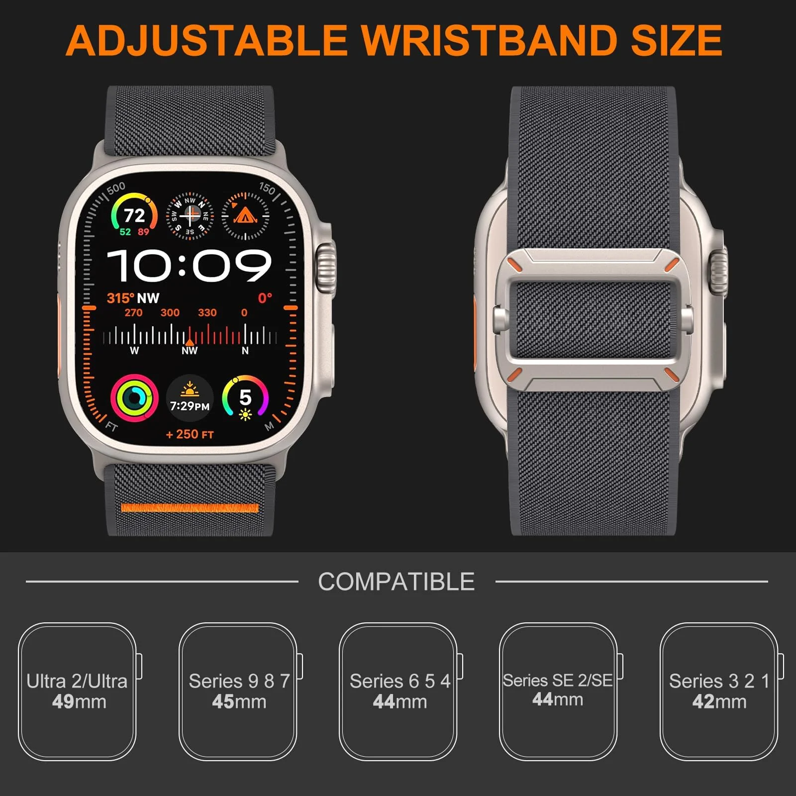 DL3 Mobilak Strap Compatible with Apple Watch Ultra/Ultra 2 Strap 49mm 46mm 45mm 44mm 42mm, Nylon Sport Band for iWatch Ultra SE Series 10 9 8 7 6 5 4 3 2 1, Men - Dark Gray
