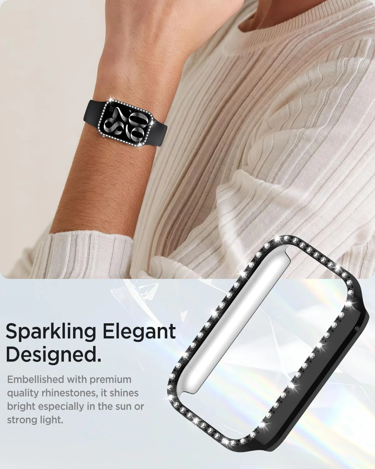 DL3 Mobilak Bling Case Without screen protector for Xiaomi Smart Band 9 Pro, Hard PC Frame Case, Crystal Diamonds Bumper Cover for Women Girls, Slim Protective Cover for Xiaomi Mi Band 9 Pro - Black