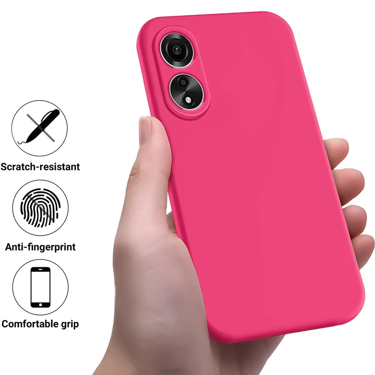 DL3 Mobilak Soft Silicone Protective Case for OPPO A18 with Microfiber Lining and Shockproof Design - Hot Pink