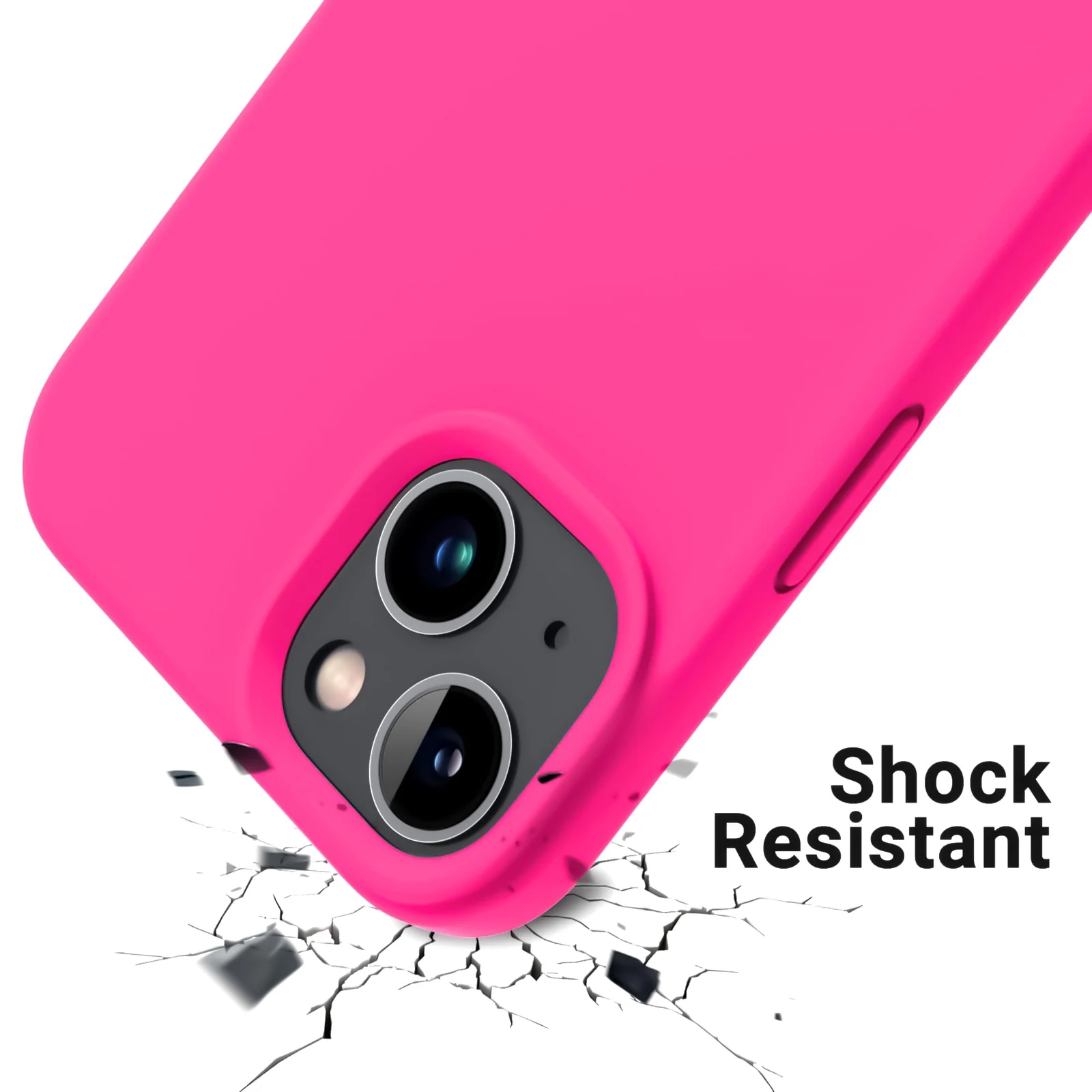 DL3 Mobilak Liquid Silicone Protective Case for iPhone 13 / iPhone 14 with Camera Protection and Microfiber Lining - Neon Pink