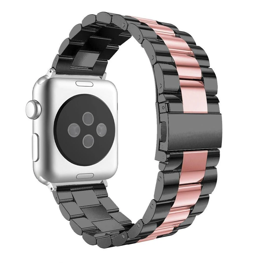 DL3 Mobilak Stainless Steel Band with Case Compatible with Apple Watch Band 45mm Series 9/8/7, Men Woman Business Strap with Protective Bumper Cover for iWatch Series 7/8/9 45mm - Black Pink
