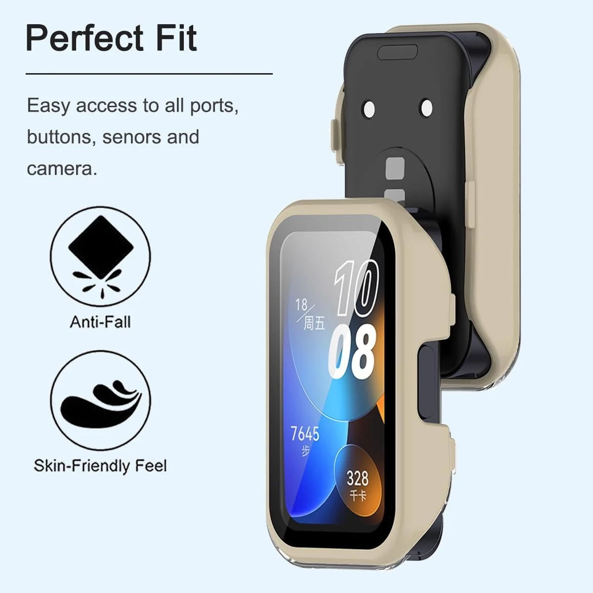 DL3 MOBILAK Protective Case Compatible with Huawei Band 9/8 9H Hardness PC Case Bumper Full Slim Protective Cover with Tempered Glass For HUAWEI Band 8/9 - Ivory White