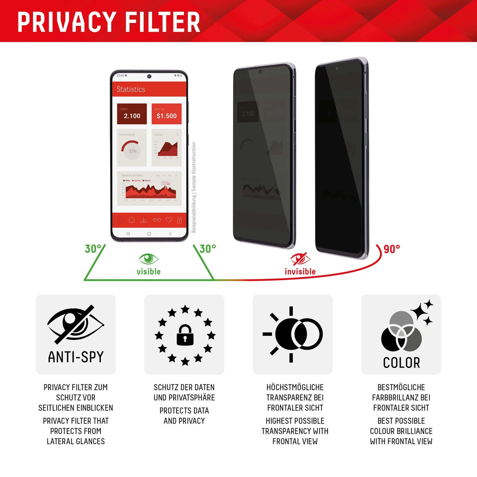 DL3 Mobilak Samsung Galaxy S22 Plus/ S23 Plus Privacy Screen Protector, Anti-Spy 9H Hardness Tempered Glass Film [Case Friendly] [Bubble Free] - Black