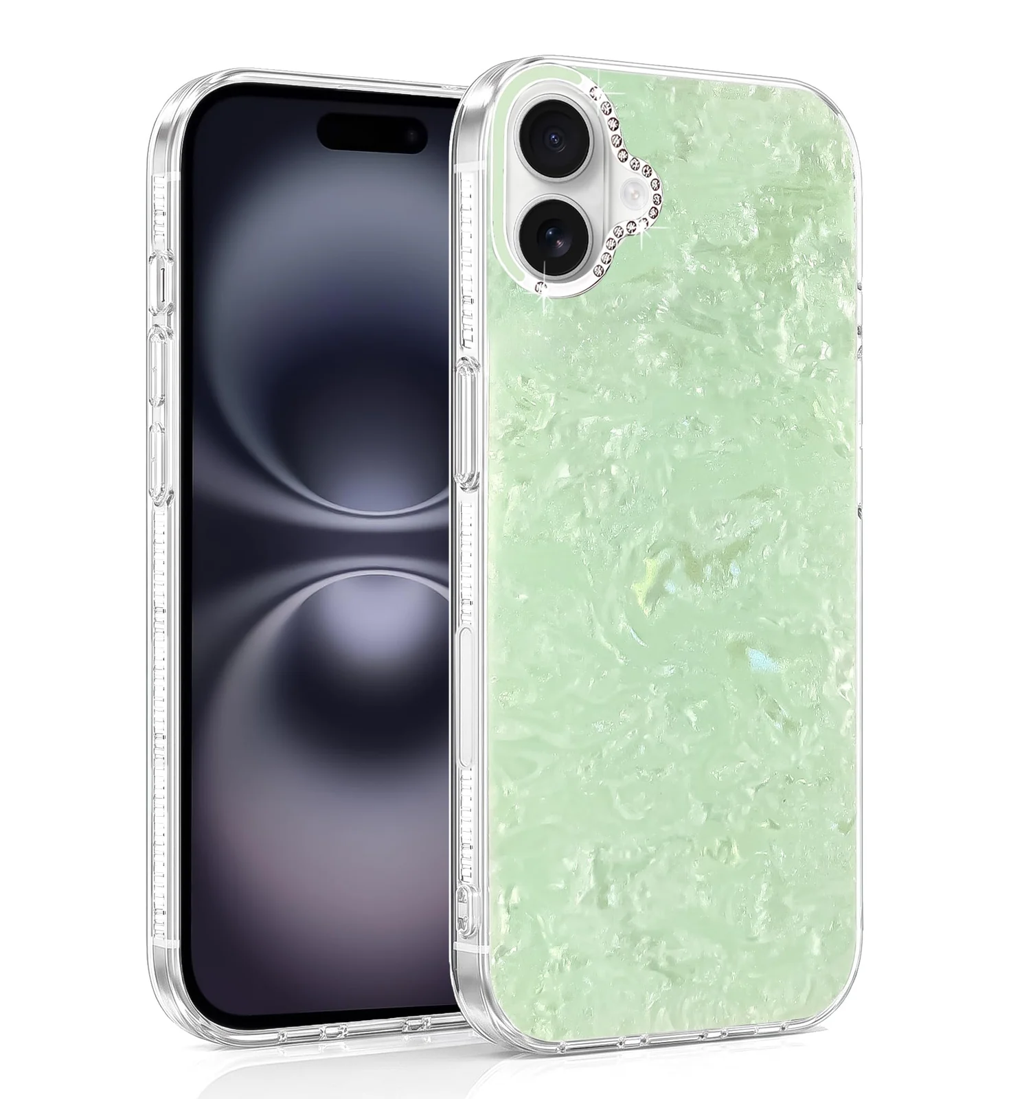 DL3 Mobilak Glitter Rhinestone Protective Case for iPhone 16 with Shockproof Design - Mint Green