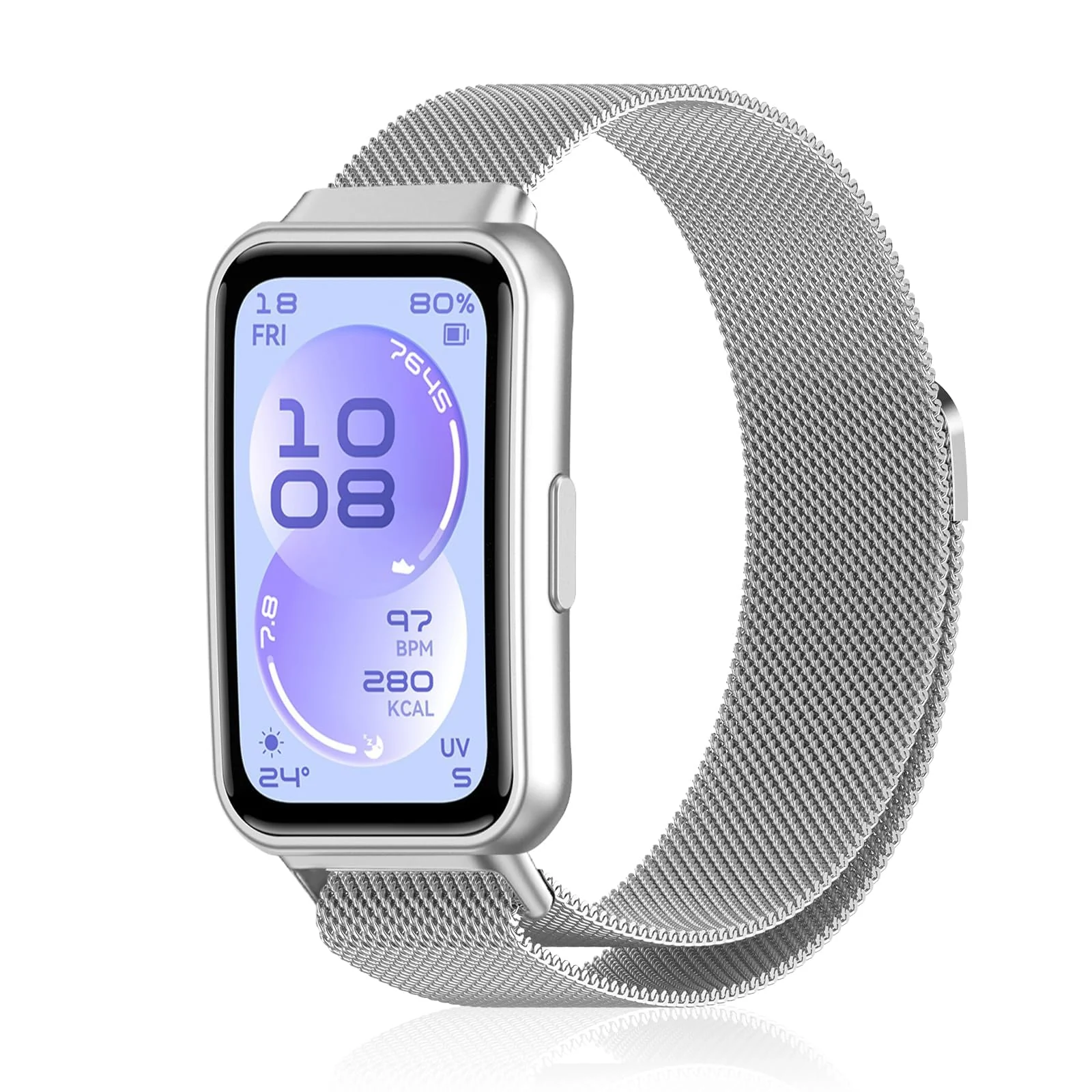 MOBIGON Magnetic Stainless Steel Watch Strap for Huawei Band 11 / 11 Pro, Silver