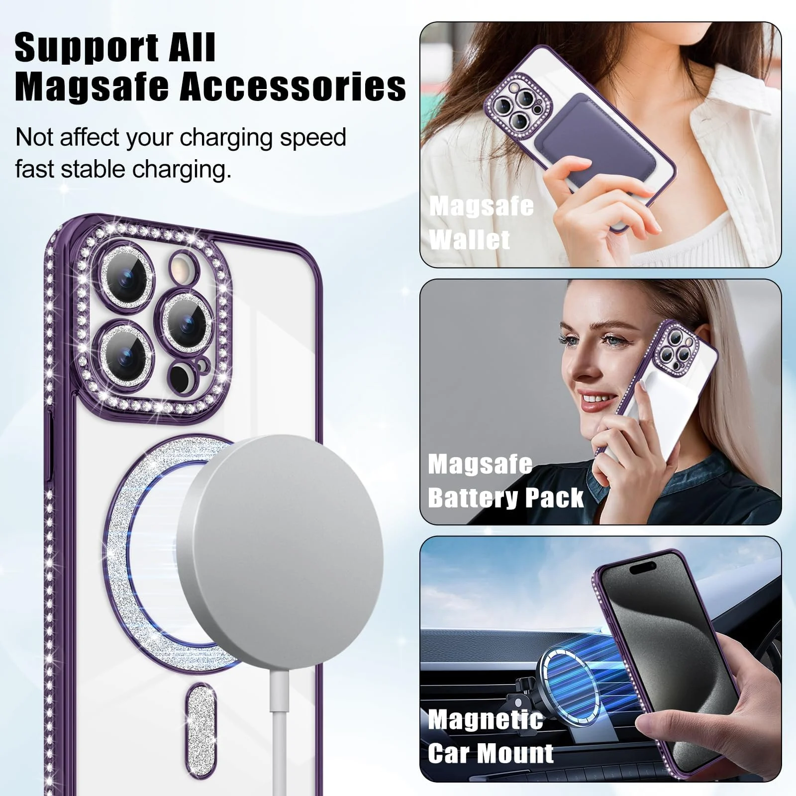 DL3 Mobilak MagSafe-Compatible Magnetic Case for iPhone 15 Pro with Camera Protection and Magnetic Car-Mount Support - Purple