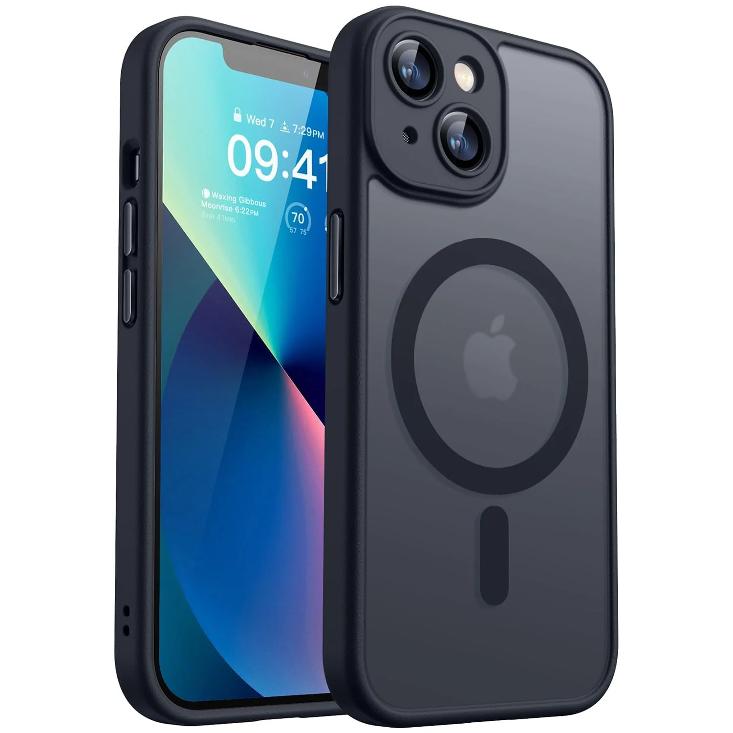 DL3 Mobilak Matte MagSafe-Compatible Magnetic Case for iPhone 13 / iPhone 14 with Camera Protection and Magnetic Car-Mount Support - Black