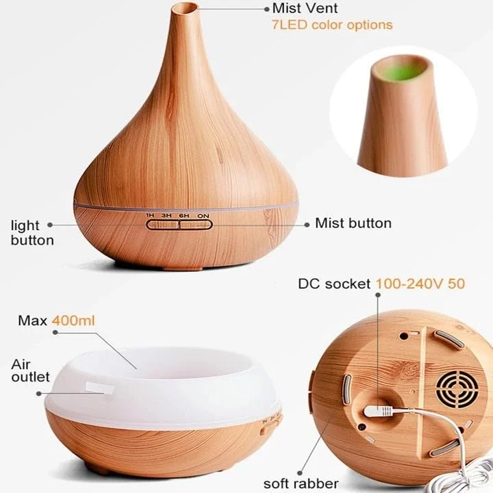 Mobigon Essential Oil Diffuser, Aromatherapy Diffuser 500ml with Remote Control, 4 Timer & Auto-Off Safety Switch, 7 Color LED Lights Mode, 10 Hours Quiet Humidifier for Bedroom - B.Light Woody