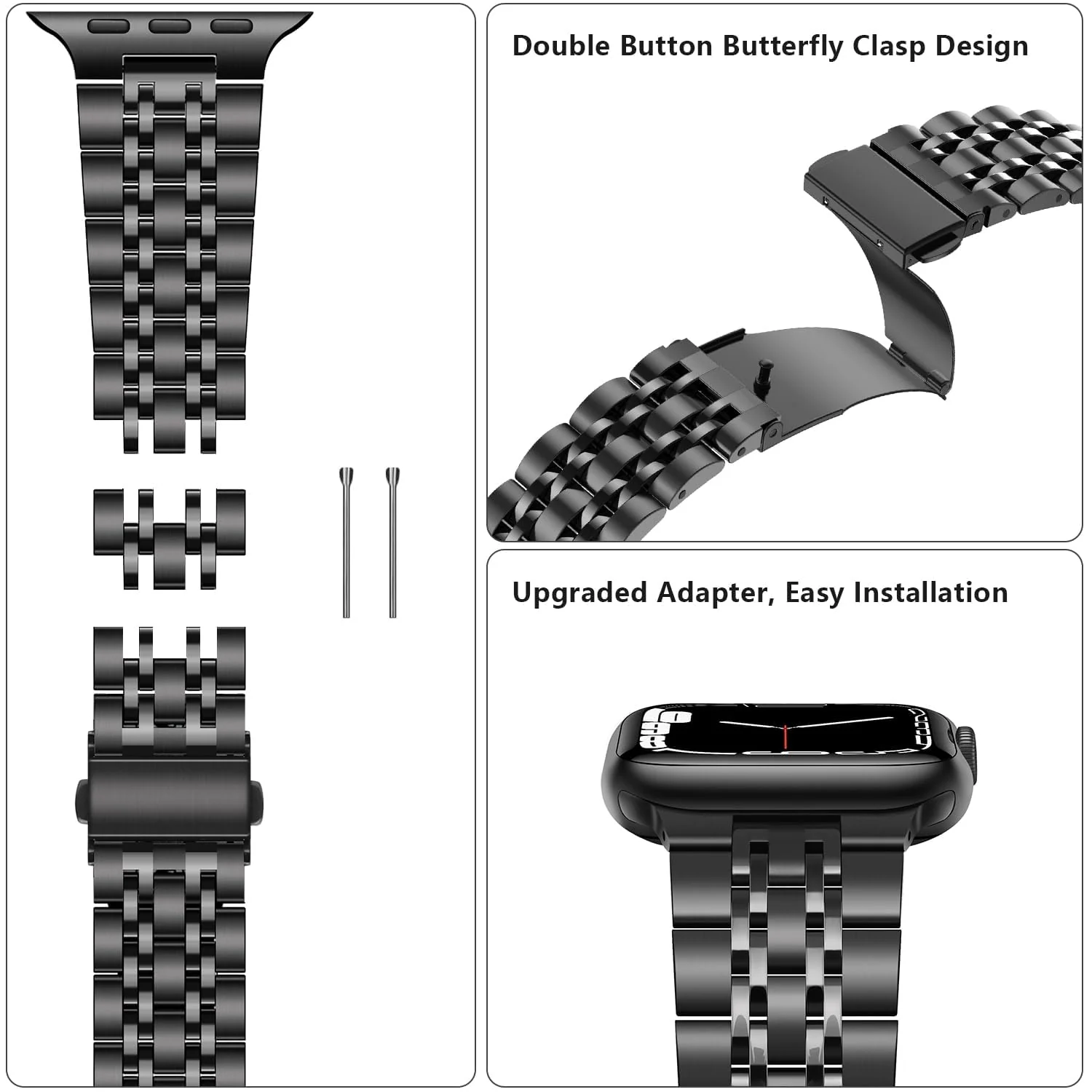 DL3 MOBILAK Band For Apple Watch Ultra Band 49mm 45mm 44mm 42mm 41mm 40mm 38mm, Metal Stainless Steel Strap for Apple Watch Series 8 Ultra 7 6 5 4 3 2 1 Se (42MM/44MM/45MM/49MM) - Black