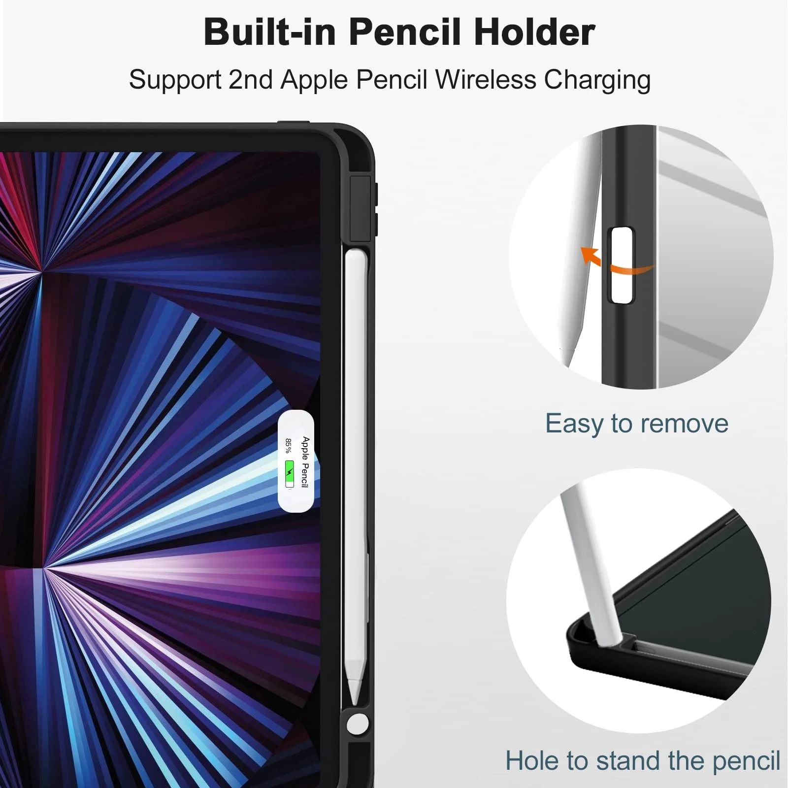 DL3 Mobilak for iPad Pro 12.9 Case 6th/5th/4th/3rd Generation 2022/2021/2020/2018, Clear Shockproof Back Cover Built-in Pencil Holder, Auto Sleep/Wake - Black