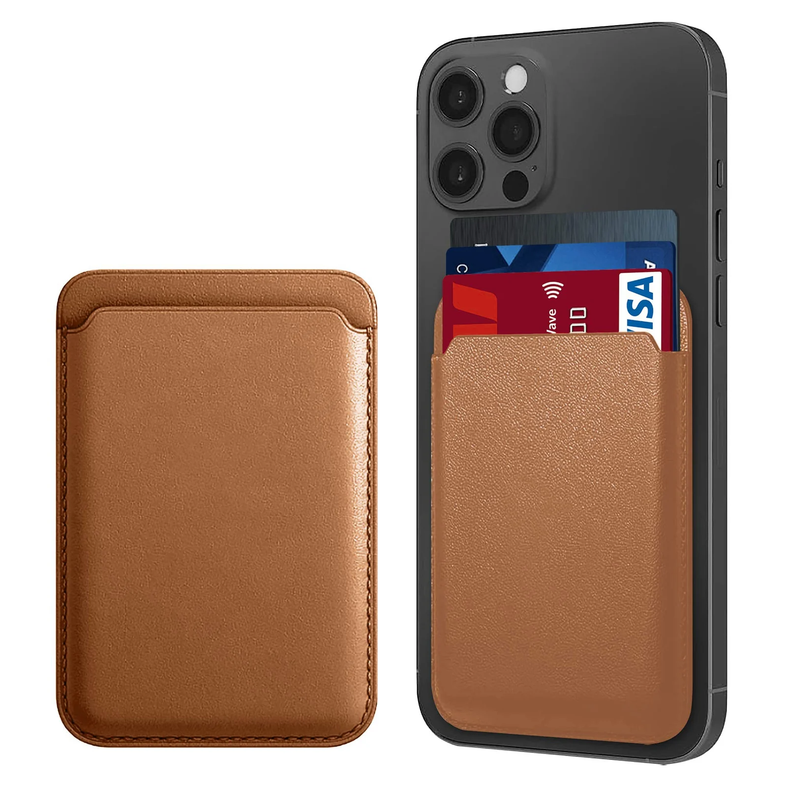 DL3 Mobilak Magnetic Card Holder Phone Wallet for iPhone 16/15/14/13/12 Series with MagSafe, Wallet for iPhone 16 15 14 Pro Max Plus Series, MagSafe 3 Wallet for iPhone 13 12 Pro Max Mini Series - Brown
