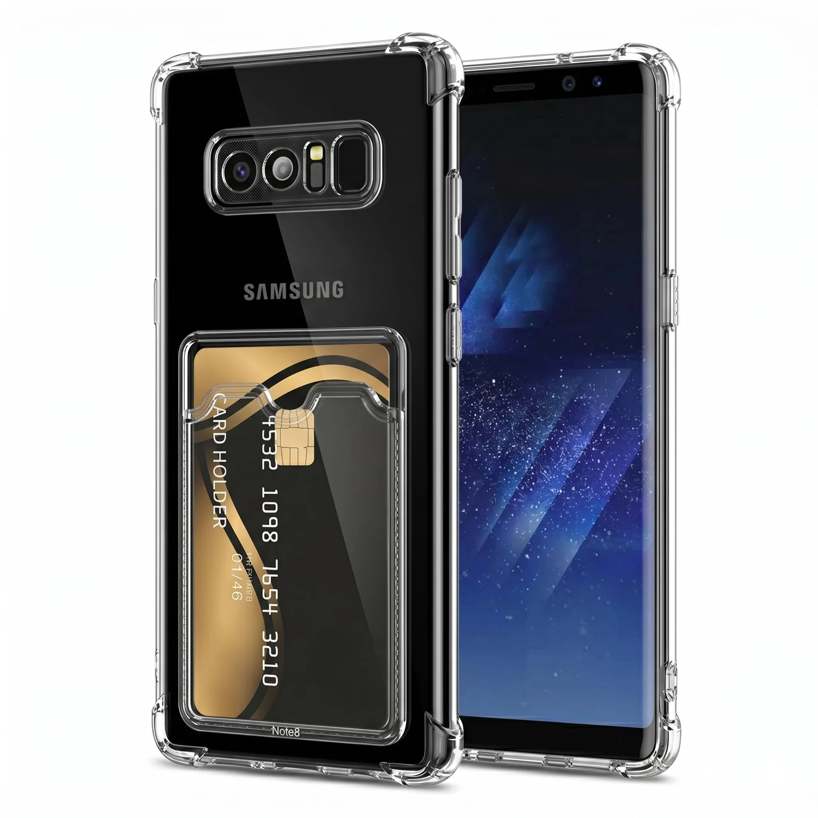 DL3 Mobilak Samsung Galaxy Note 8 Case Clear Card Holder Back Wallet Crystal Transparent Soft TPU Shockproof Bumper Corner Drop Protection Phone Case Cover With Camera Lens Protection - Transparent