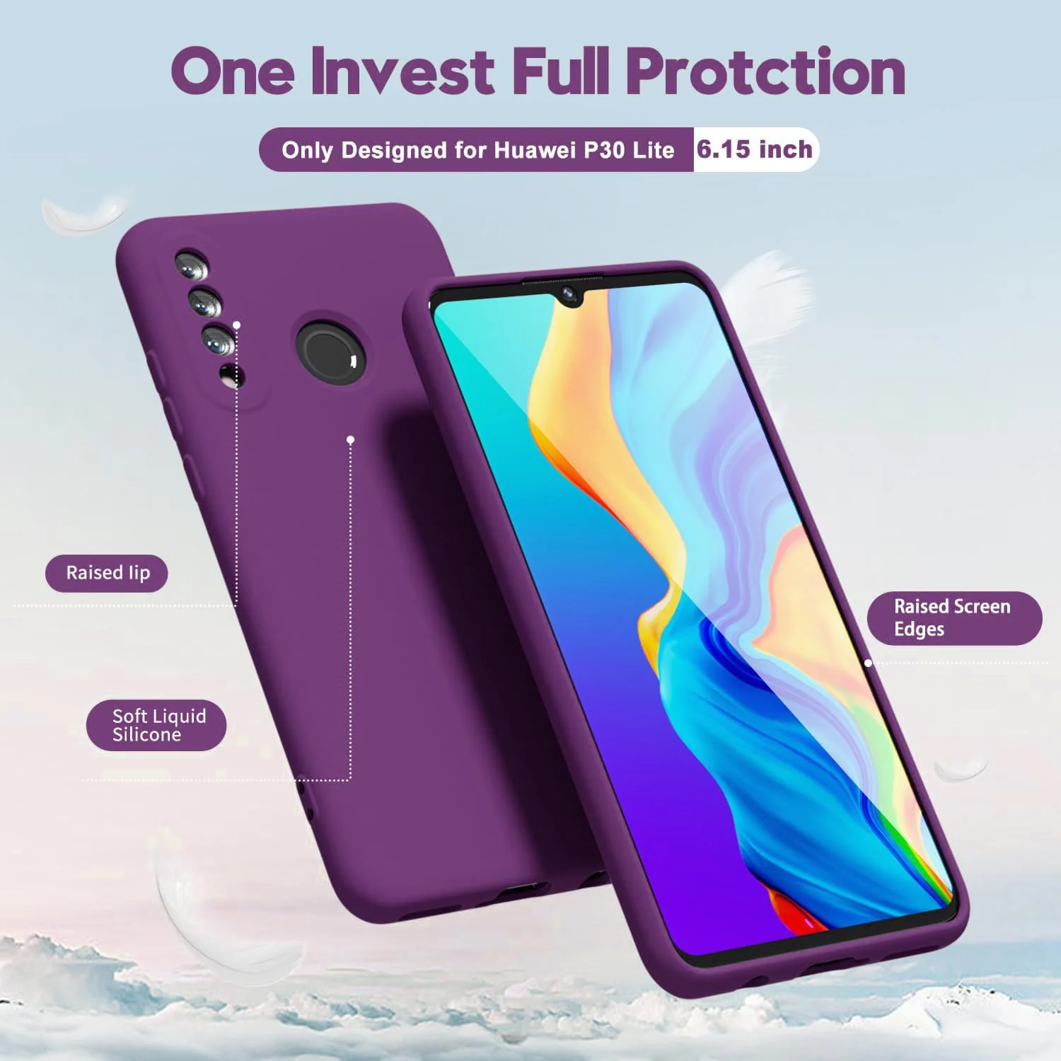 DL3 Mobilak Huawei P30 Lite/Nova 4E Case, Soft Flexible Silicone Gel Rubber Bumper Cover, Full Body Shockproof Protective Phone Case - Violet