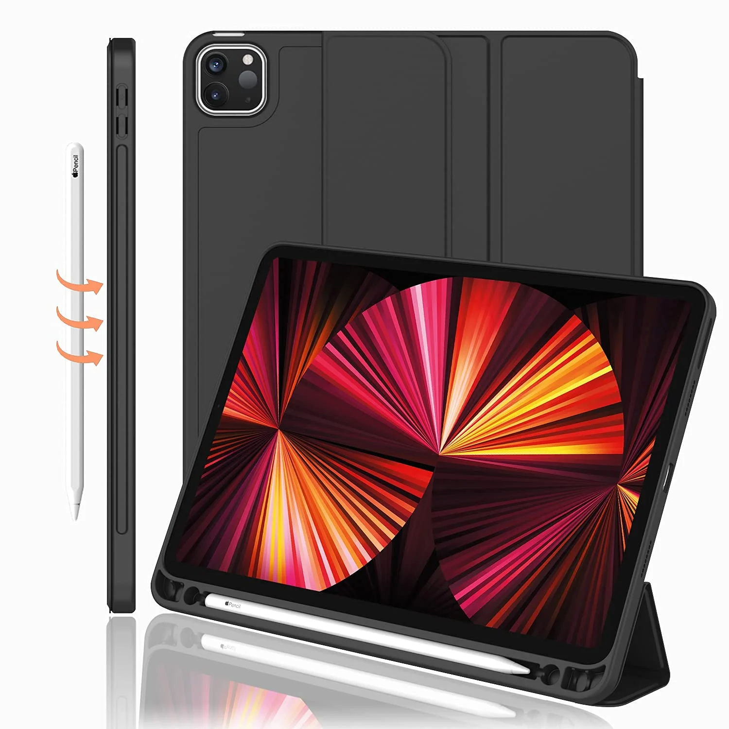 DL3 Mobilak iPad Pro 11 Inch Case 2022(4th Gen)/2021(3rd Gen)/2020(2nd Gen) with Pencil Holder, Smart iPad Case [Support Touch ID and Auto Wake/Sleep] with Auto 2nd Gen Pencil Charging - Black