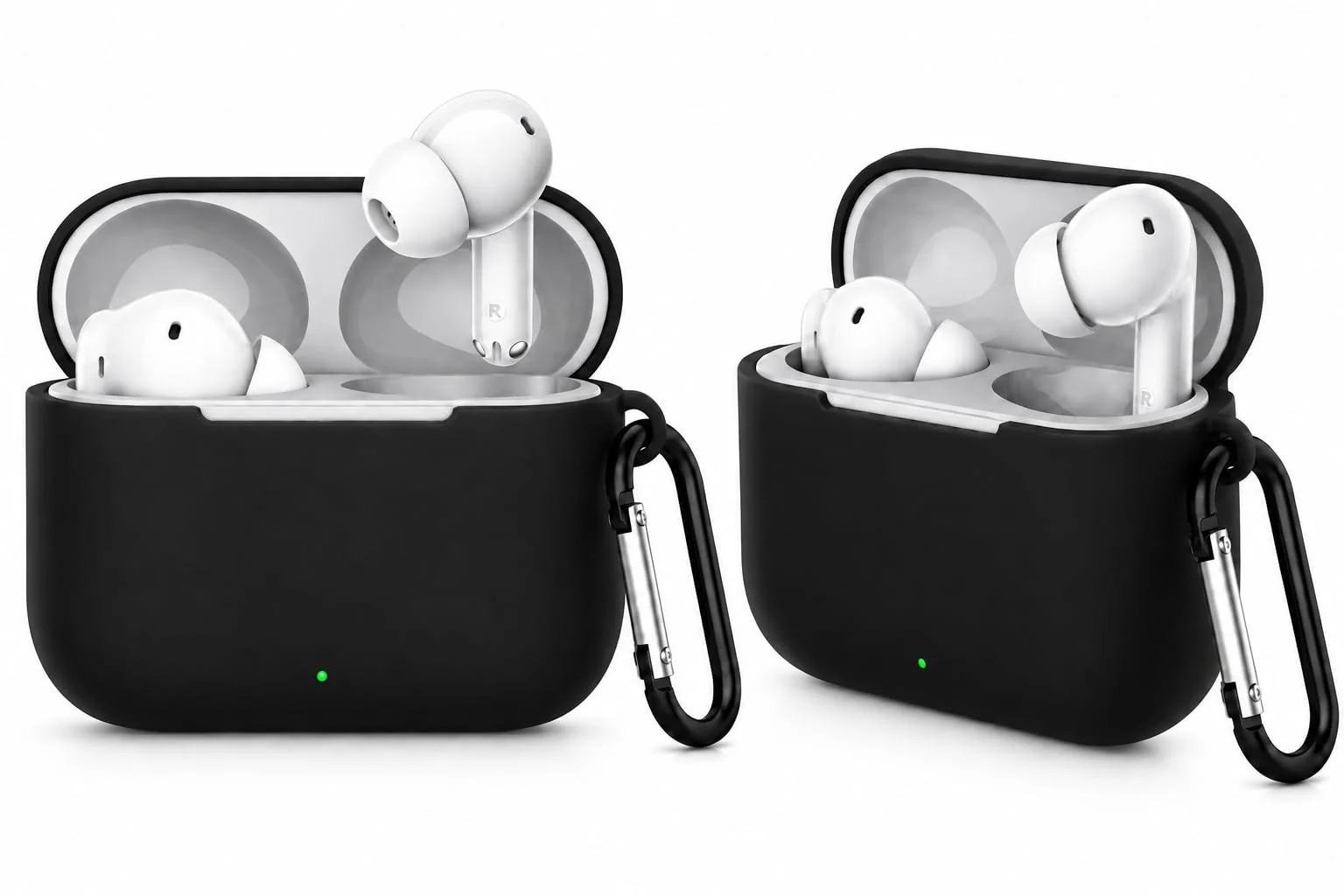 Mobigon Compatible with Realme Buds T200 Case Cover, Soft Silicone Shockproof Protective Case Wireless Earbuds with Carabiner, Front LED Visible، Green