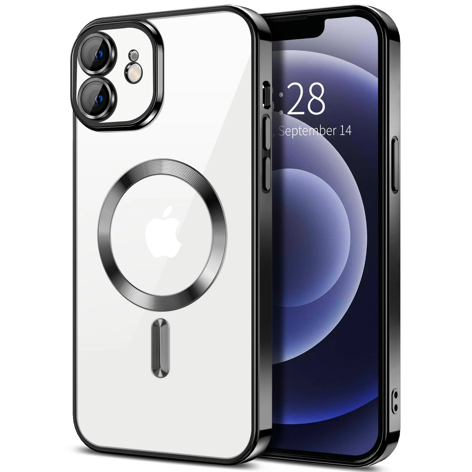 DL3 Mobilak Clear TPU Card Holder Case for iPhone 12 with Camera Protection and Magnetic Car-Mount Support - Black