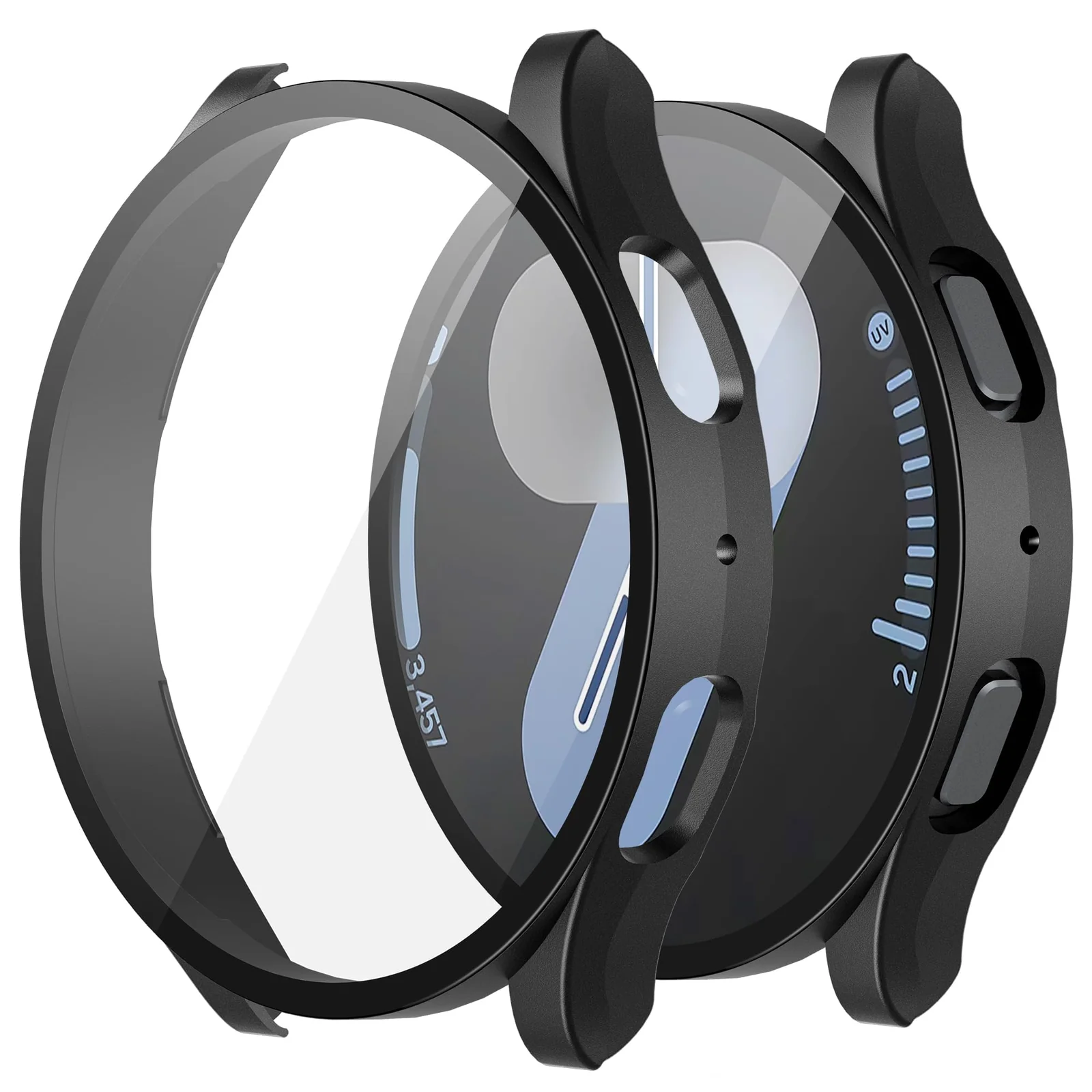 DL3 Mobilak Case with Screen Protector for Samsung Galaxy Watch 7 44mm, Bumper Full Coverage Hard PC Overall Protective Cover, Built-in Tempered Glass Film High Sensitivity - Black