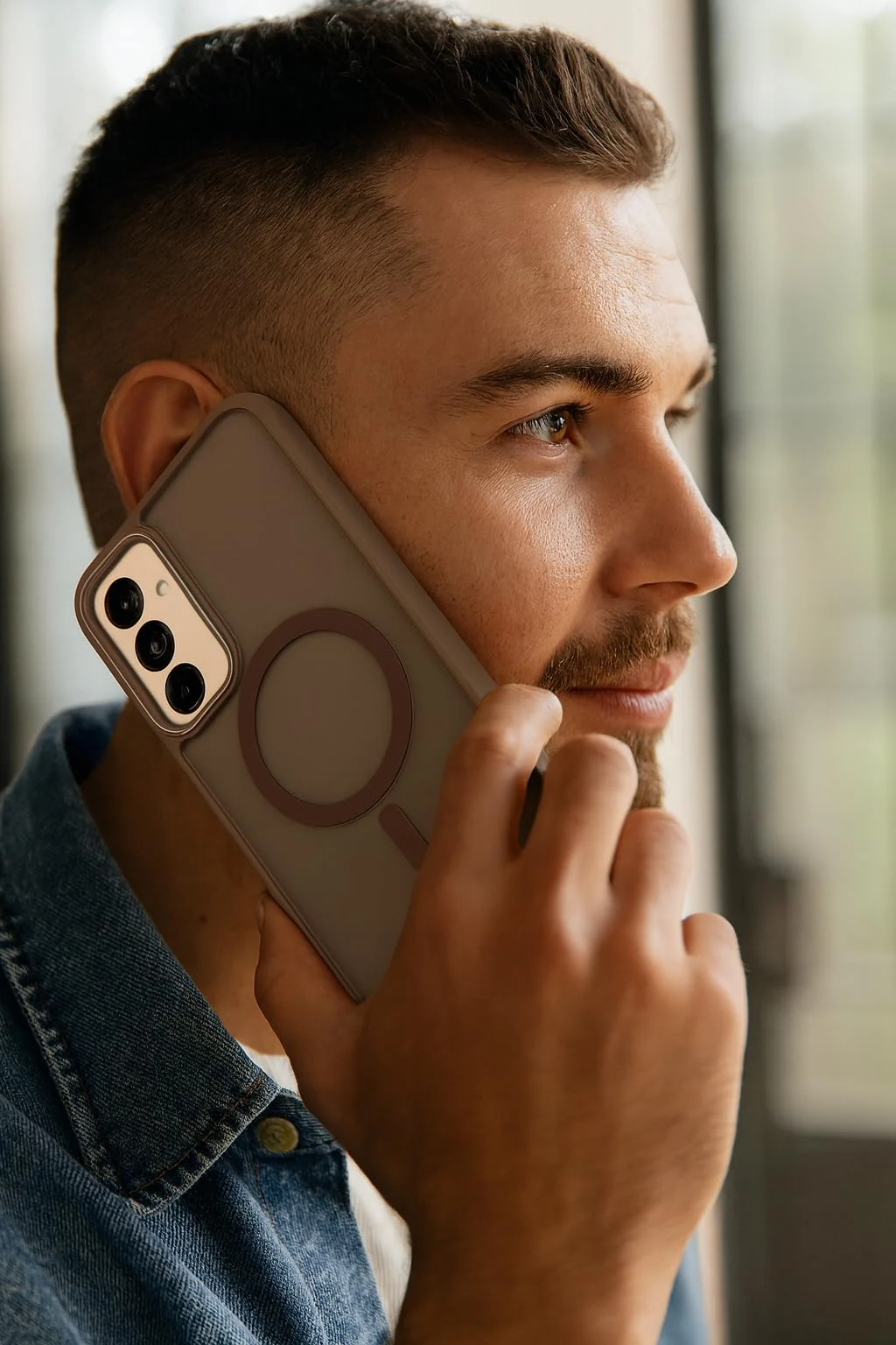 DL3 Mobilak Samsung Galaxy A56/A36 Case - Slim & Lightweight Frosted Cover with Decorative Ring (Non-Magnetic, Not compatible with magnetic charging accessories), Shockproof, Anti-Scratch - Brown