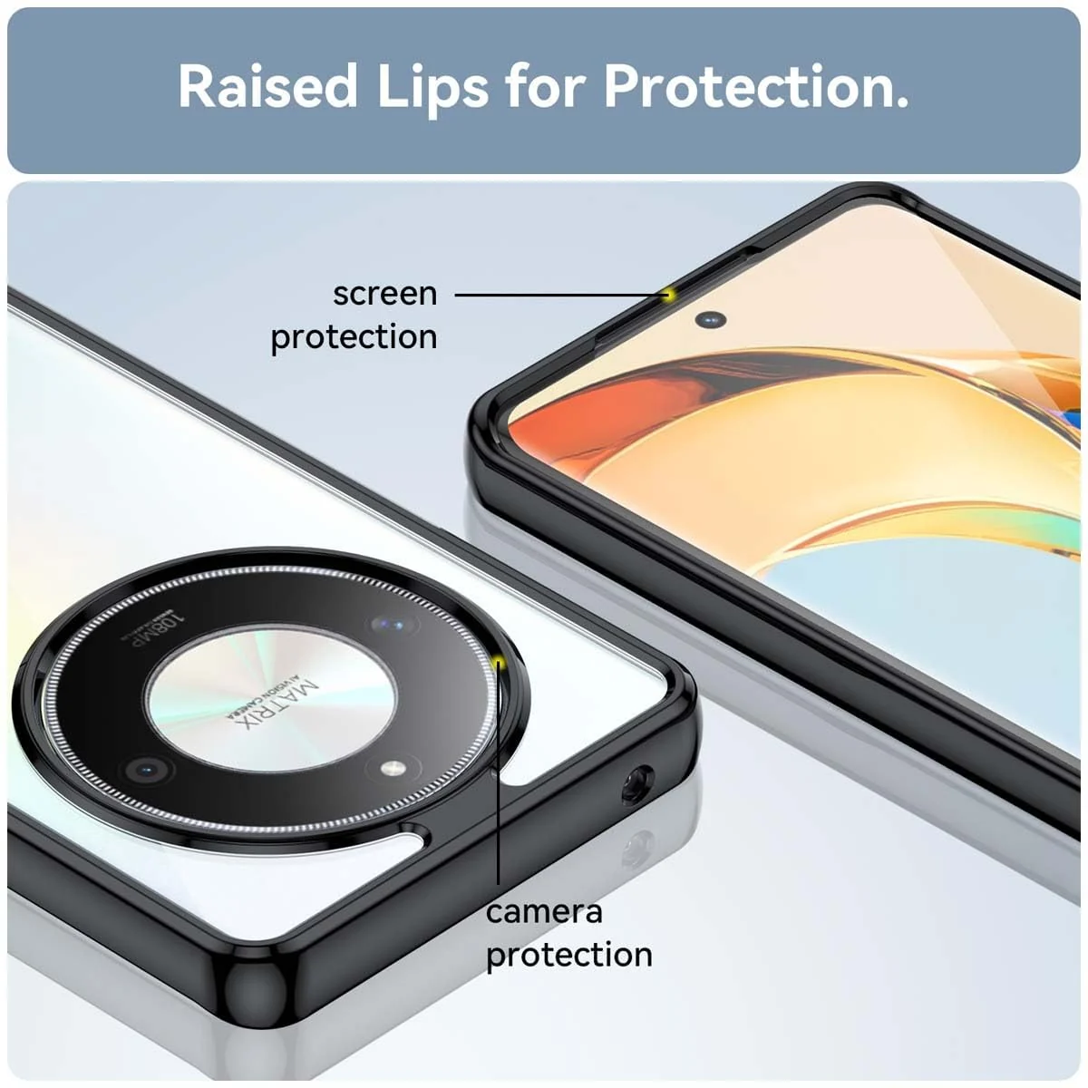 DL3 Mobilak Clear PC and TPU Protective Case for Honor X9b / Honor Magic 6 Lite / Honor X50 with Camera Protection and Military-Grade Protection - Black
