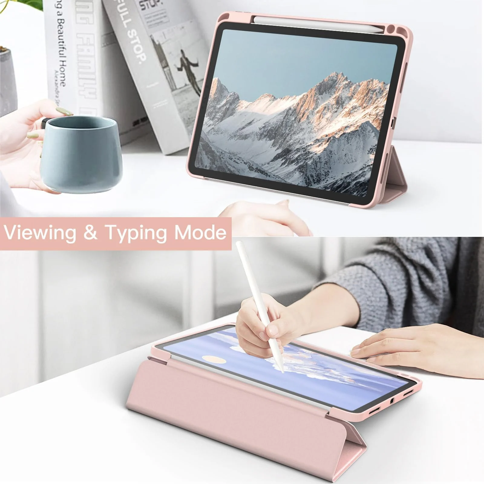 DL3 Mobilak for iPad Pro 12.9 Case 6th/5th/4th/3rd Generation 2022/2021/2020/2018, Clear Shockproof Back Cover Built-in Pencil Holder, Auto Sleep/Wake - Pink