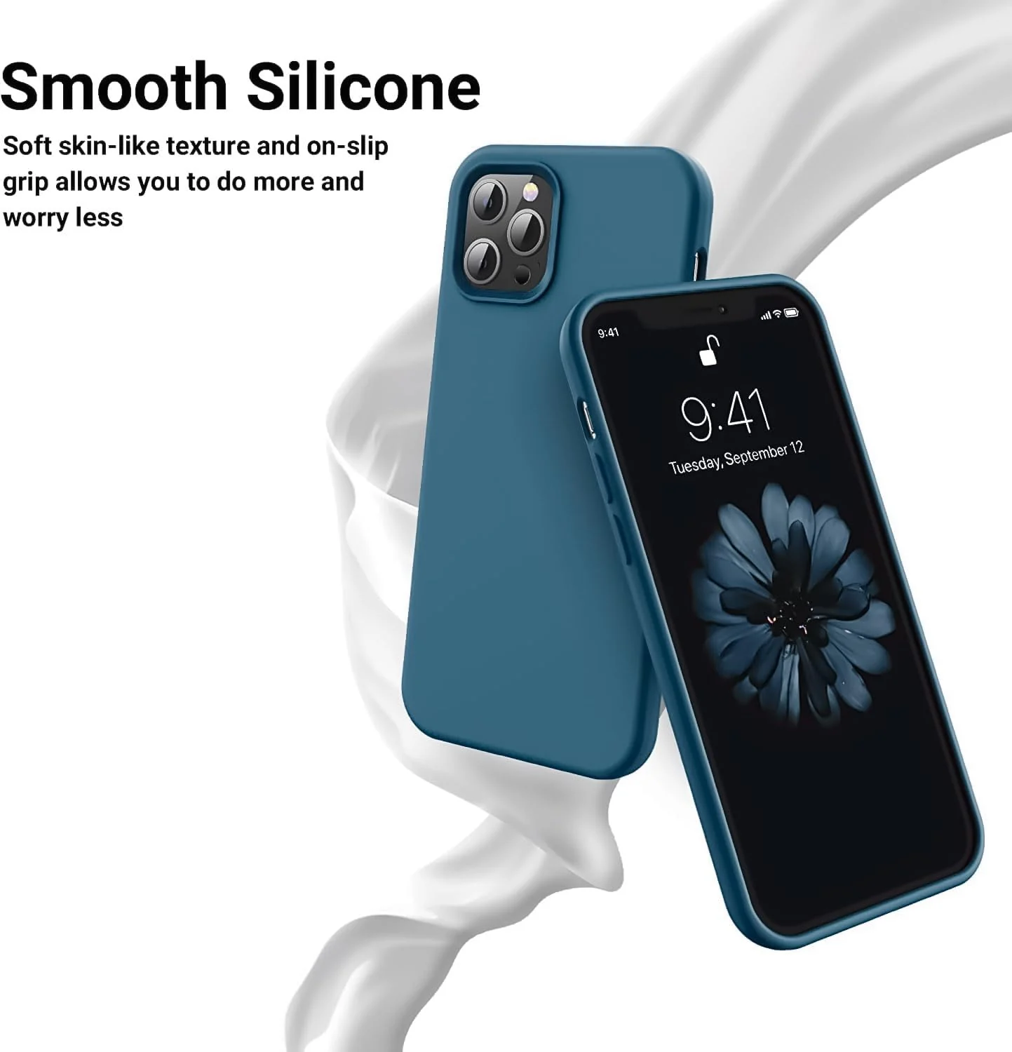 DL3 Mobilak Liquid Silicone Protective Case for iPhone 12 / 12 Pro (6.1 Inch) with Camera Protection and Microfiber Lining - Storm Blue
