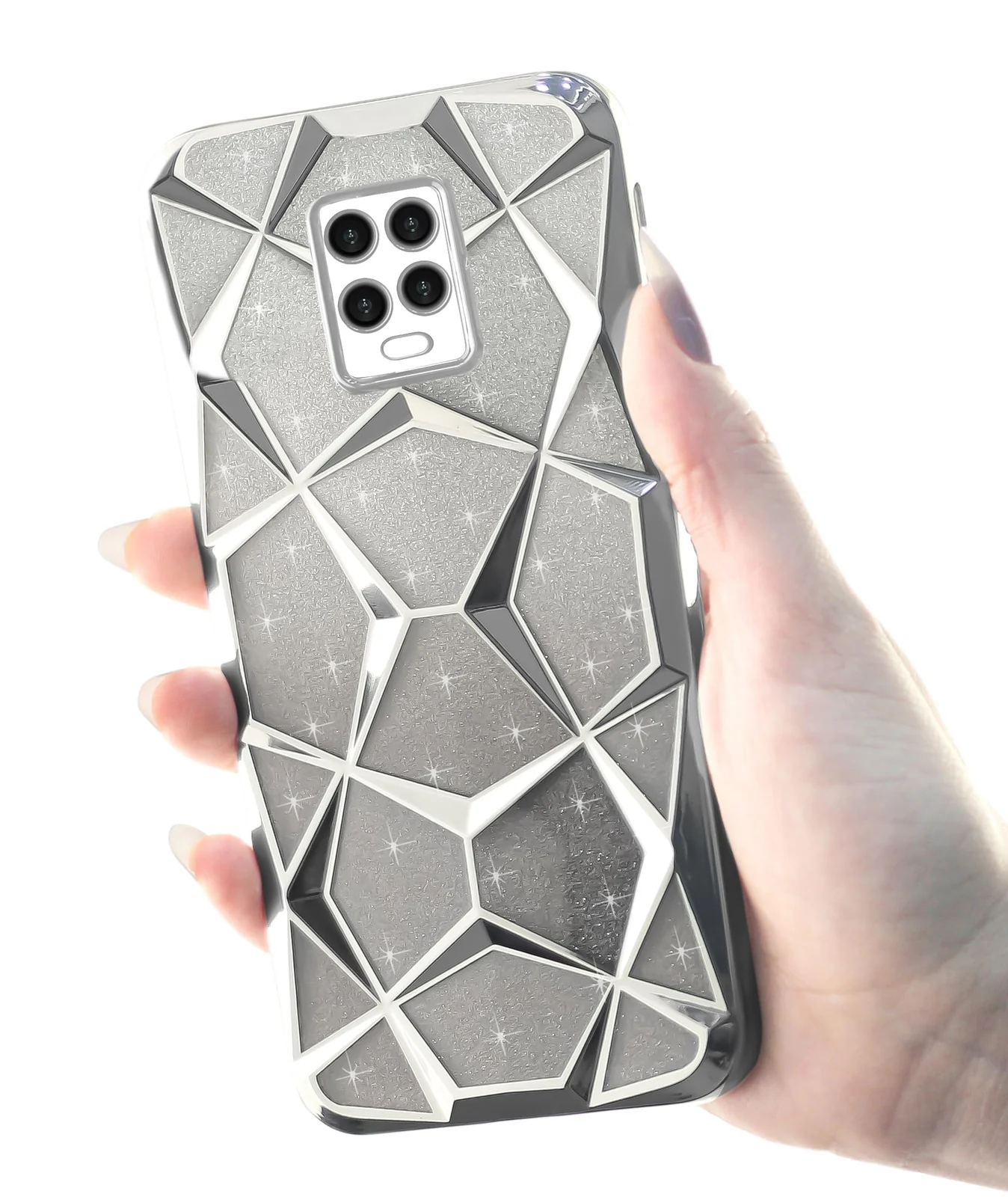 DL3 Mobilak For Xiaomi Redmi Note 9S/Note9 Pro/Note 9 Pro Max Case Plating Bling Gradient Glitter Clear Cover Soft TPU Silicone Cute Camera Protection Shockproof Back for Women Girls Case - Silver