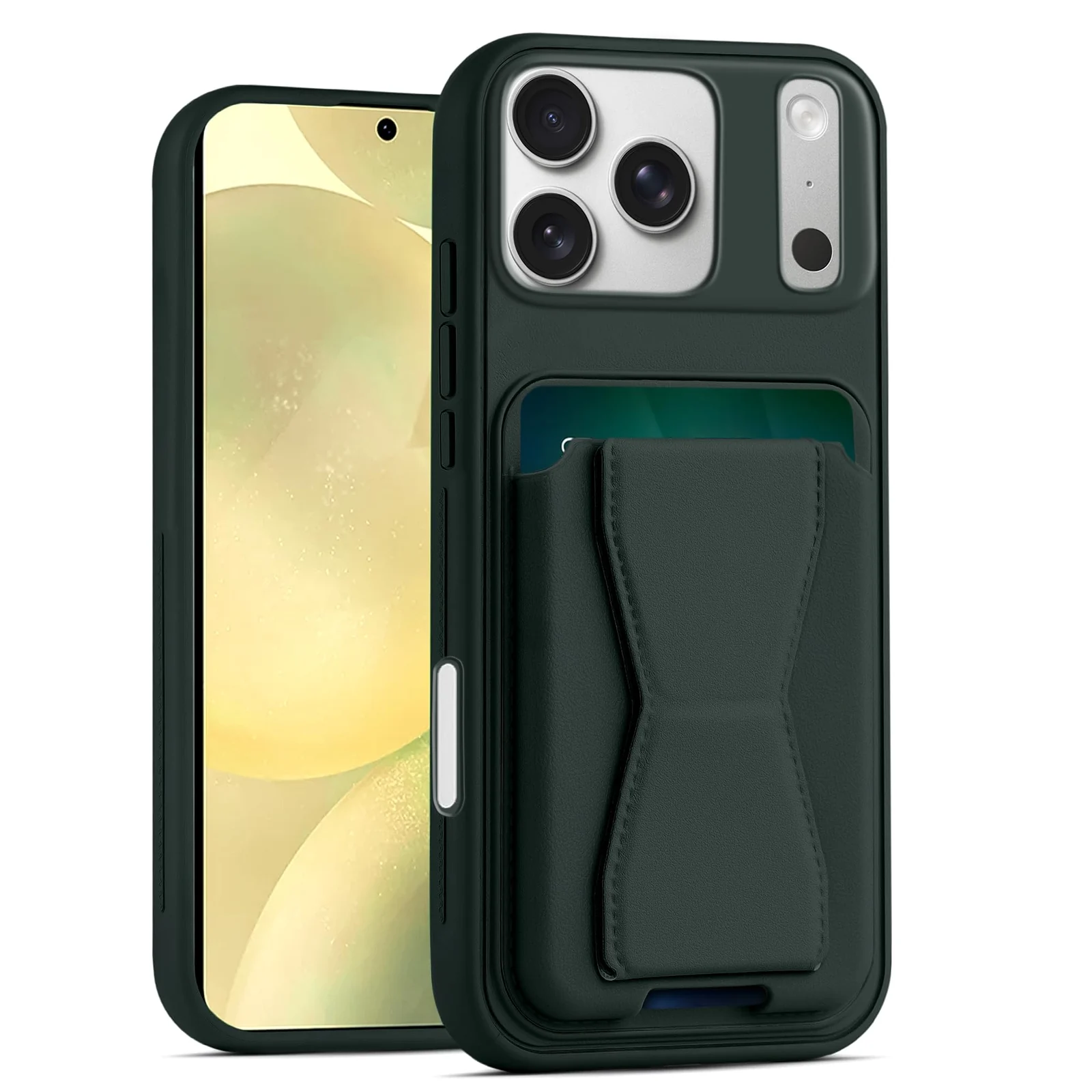 DL3 Mobilak Leather Wallet Case Compatible with iPhone 17 Pro Max 6.9-Inch, Leather Back Cover With TPU Frame, Shockproof Protective Phone Case with Card Holder Stand - Dark Green