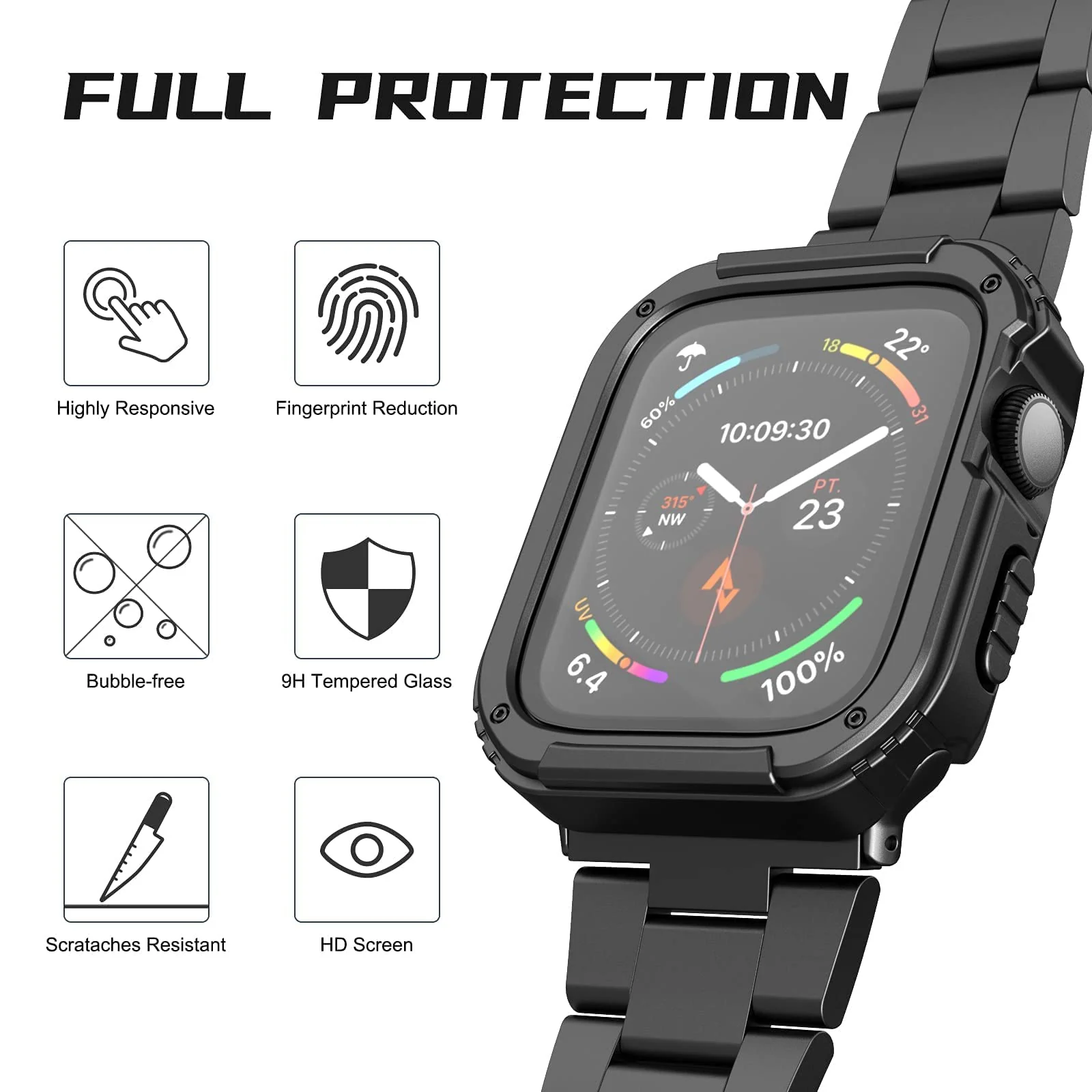 DL3 Mobilak Rugged Apple Watch Case 40mm Series SE/6/5/4 with Screen Protector, Durable Military Grade Quattro Pro Series Drop-Proof Protective Cover Full Coverage Shock-Proof Bumper 40 mm - Black