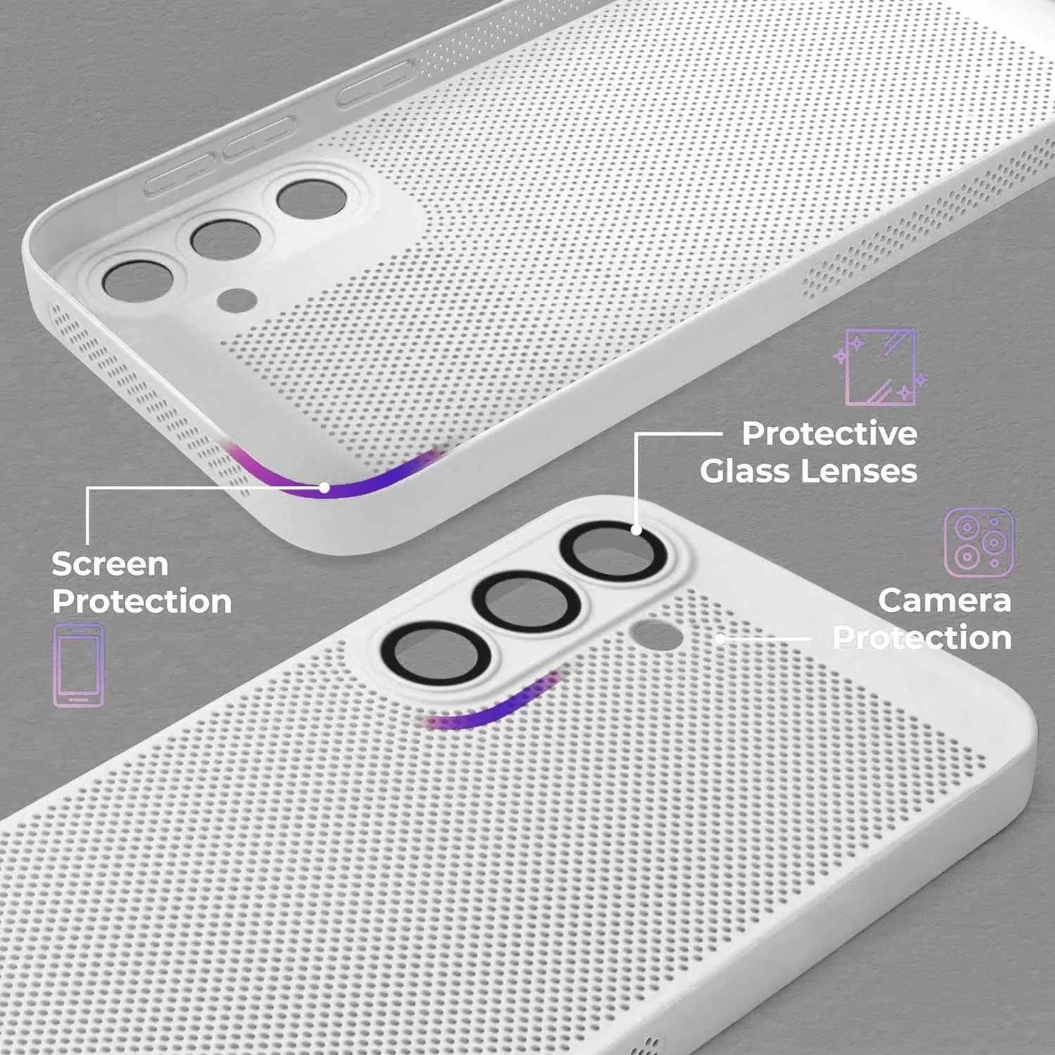 DL3 Mobilak Heat-Dissipation Hard PC Case with Built-In Camera Lens Protector for Samsung Galaxy A55 5G - White