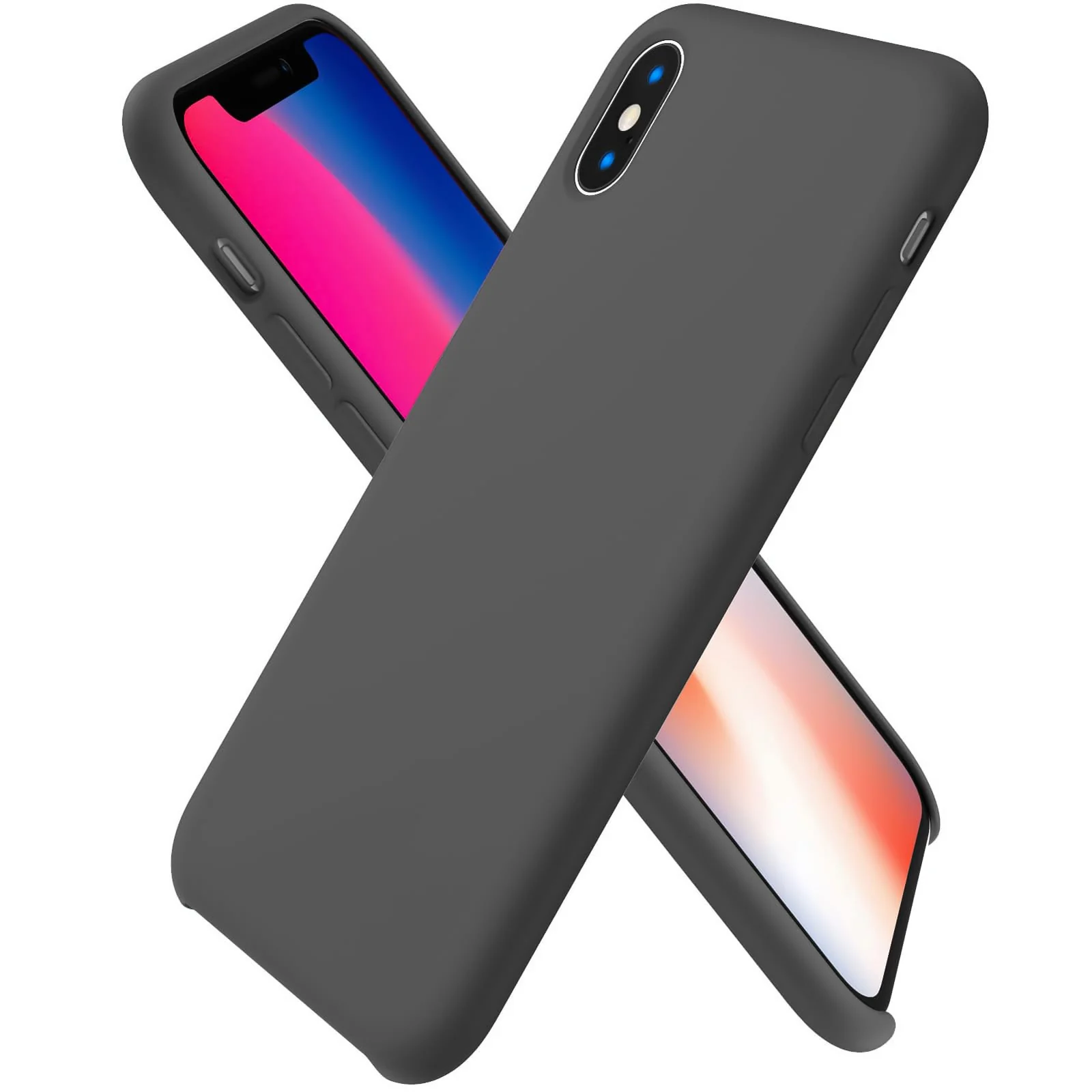 DL3 Mobilak Liquid Silicone Protective Case for iPhone X / iPhone XS with Camera Protection and Microfiber Lining - Space Grey