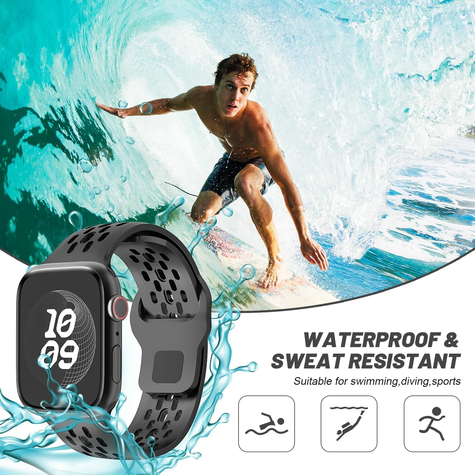 DL3 Mobilak Breathable Sport Band Compatible with Apple Watch 49mm 46mm 45mm 44mm 42mm, Soft Silicone Replacement Strap for iWatch Series 11 10 9 8 7 6 5 4 SE3 SE2 SE Ultra 3 2 1 - Black