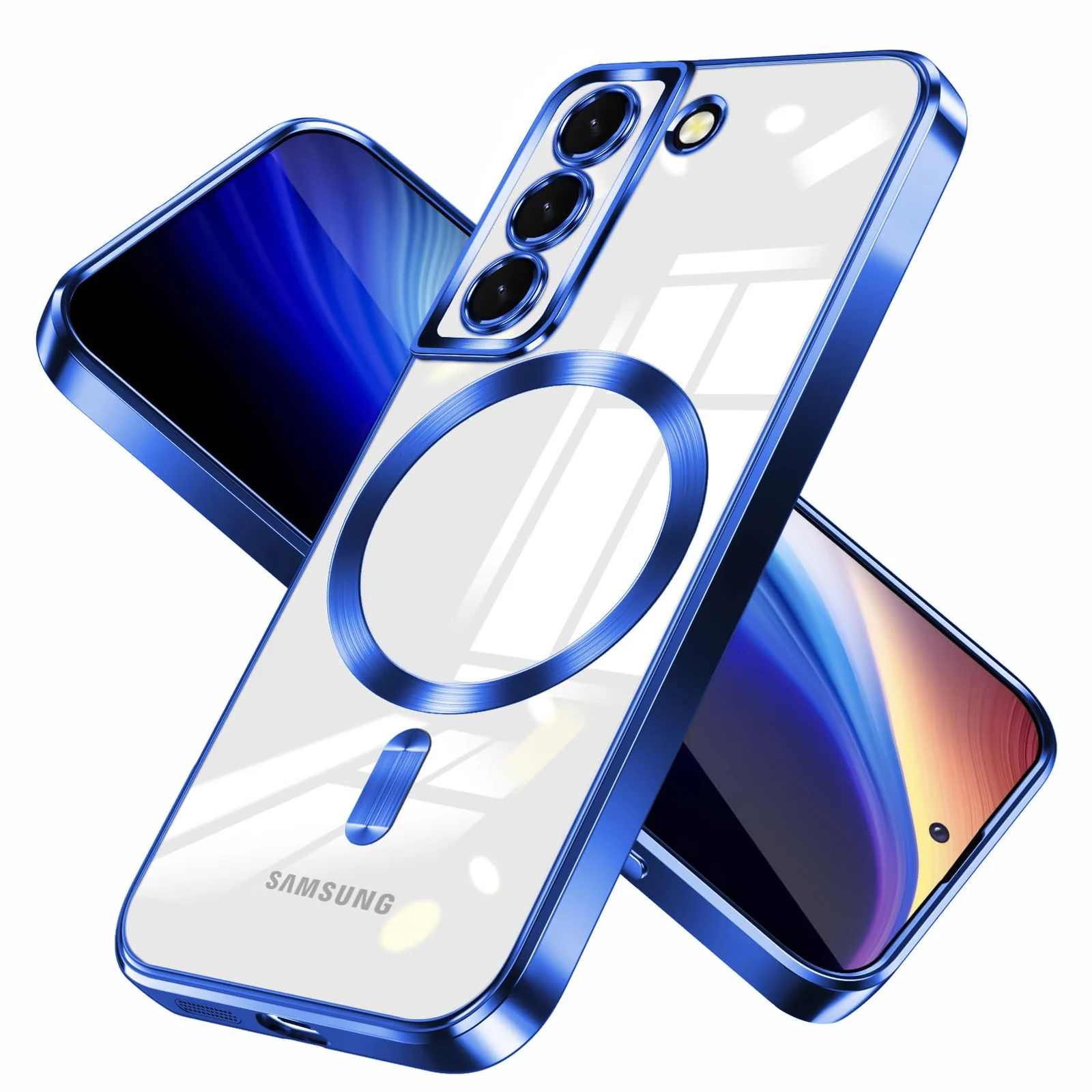 DL3 Mobilak Clear MagSafe-Compatible TPU Case and Camera Lens Protector for Samsung Galaxy S22 Plus - Blue