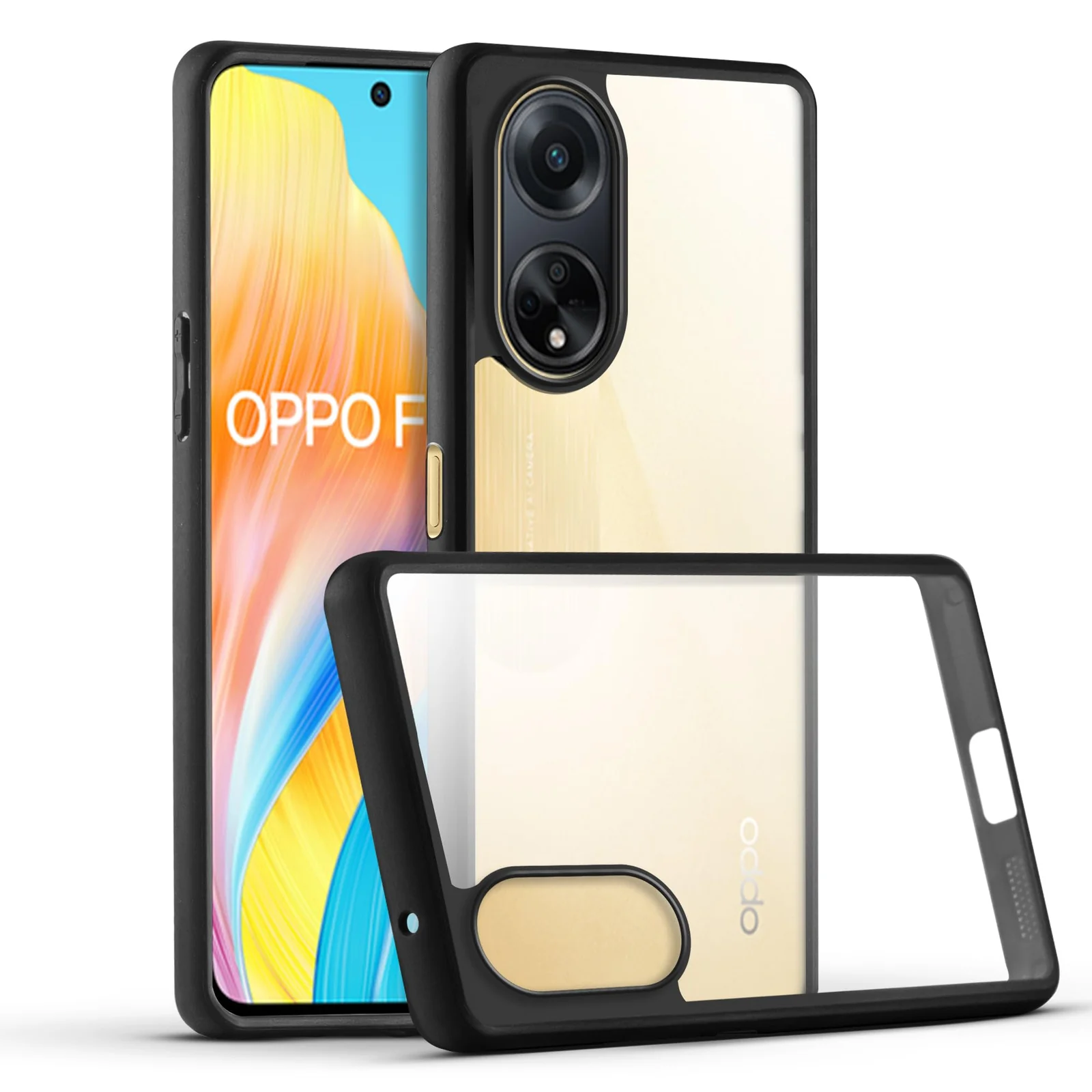 DL3 Mobilak Clear PC and TPU Protective Case for OPPO A98 5G / OPPO A1 5G / OPPO F23 5G with Camera Protection and Military-Grade Protection - Black
