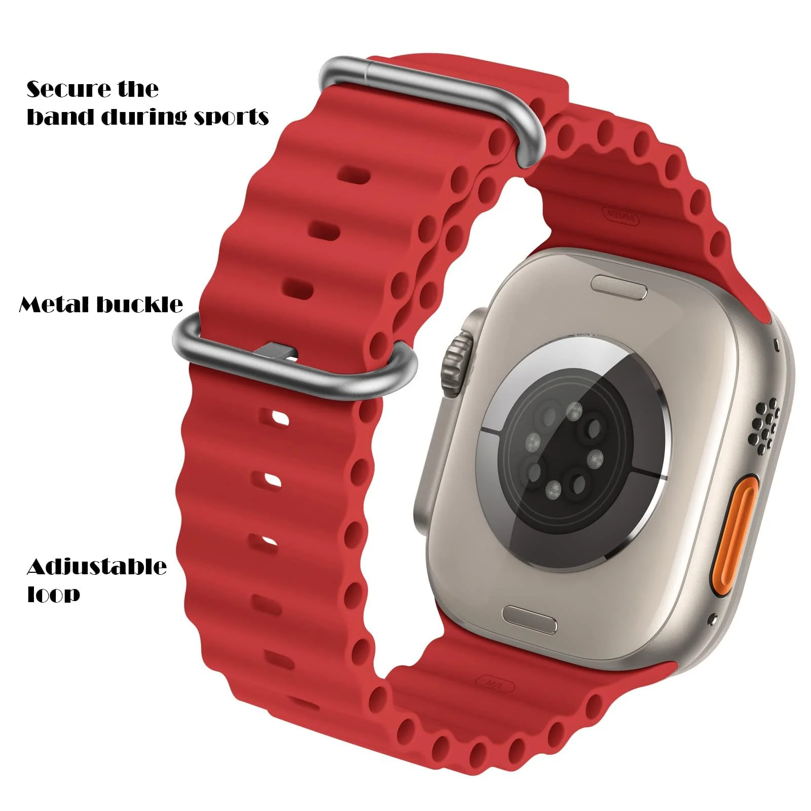 DL3 Mobilak Ocean Band For Apple Watch Ultra 49mm 45mm 44mm 42mm, Waterproof Soft Silicone Sport Wristbands Replacement Strap iWatch Ultra SE 8 7 6 5 4 3 2 1 (Red, 42MM/44MM/45MM/49MM), unisex-adult - Black