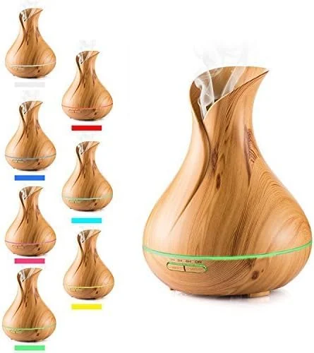 Mobigon Essential Oil Diffuser, Aromatherapy Diffuser 500ml with Remote Control, 4 Timer & Auto-Off Safety Switch, 7 Color LED Lights Mode, 10 Hours Quiet Humidifier for Bedroom - Light Woody