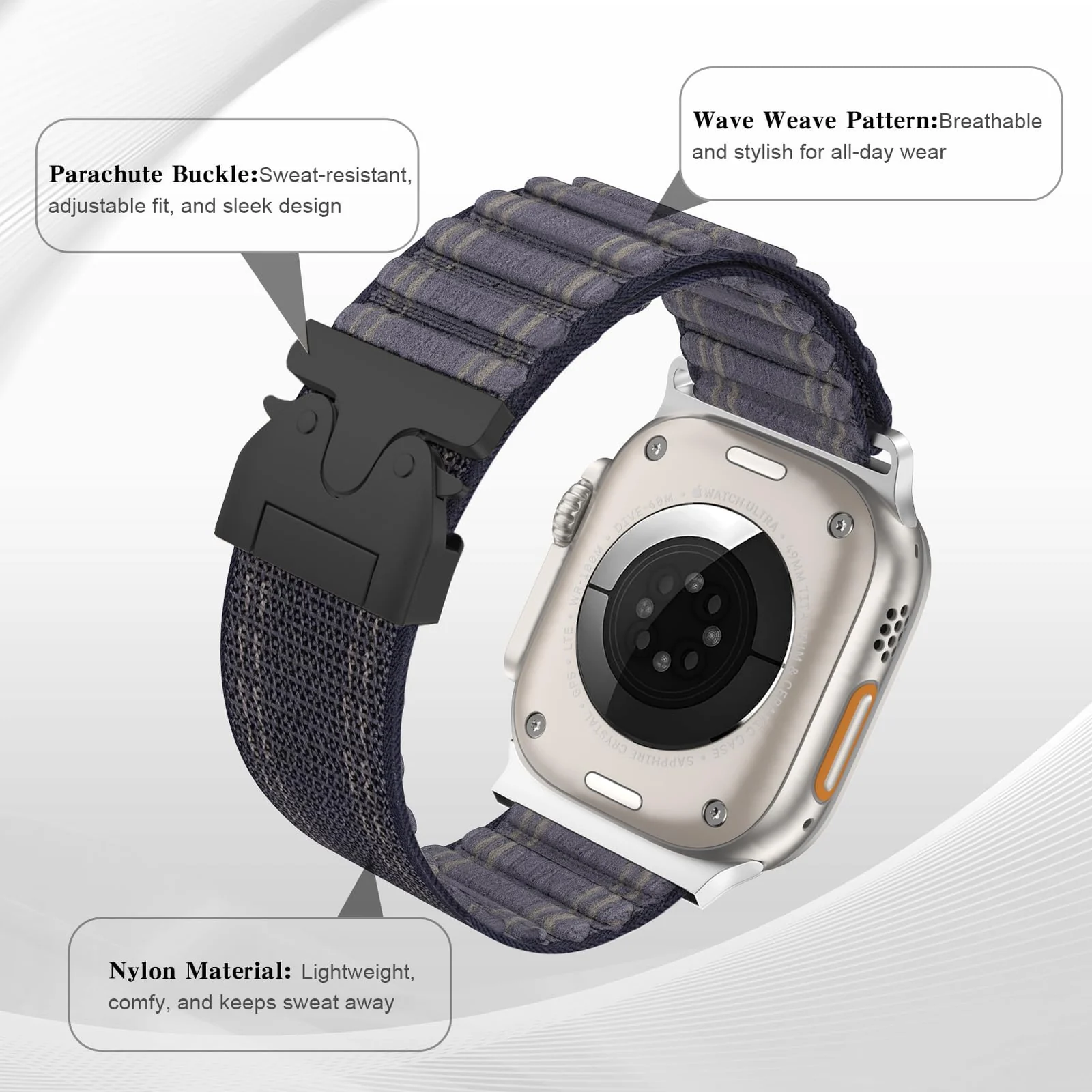 DL3 Mobilak Stretchy Nylon Strap for Apple Watch Ultra 3 2 1 Strap 49mm 46mm 45mm 44mm 42mm iWatch Straps for Men Women, Parachute Clasp Elastic Sport Band for Apple Watch Series 11 10 9 8 7 6 5 4 3 SE/2 - Midnight Blue