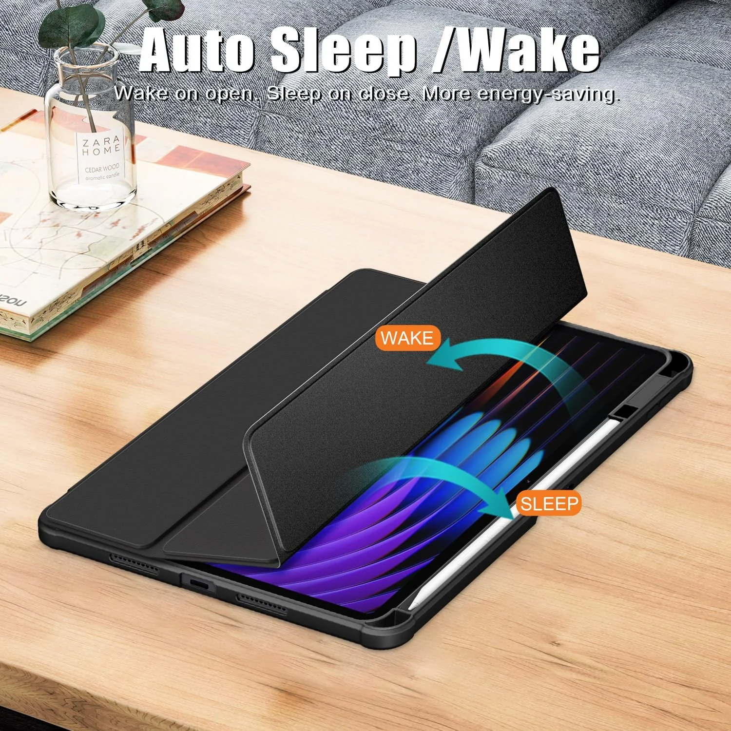 DL3 Mobilak Case for Xiaomi Pad 7 / Xiaomi Pad 7 Pro 2024 11.2 inch, Clear Shockproof Back Cover Built-in Pencil Holder, Auto Sleep/Wake - Black