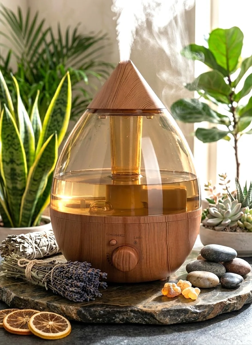 Mobigon 2.6 Litres Humidifier for Room, Cool Mist Ultrasonic Humidifier/Essential Oil Diffuser, Super Quiet 360°Nozzle, Colorful Change, Auto Shut Off&UV Light&, Lasts Up to 24 Hours - Woody 2