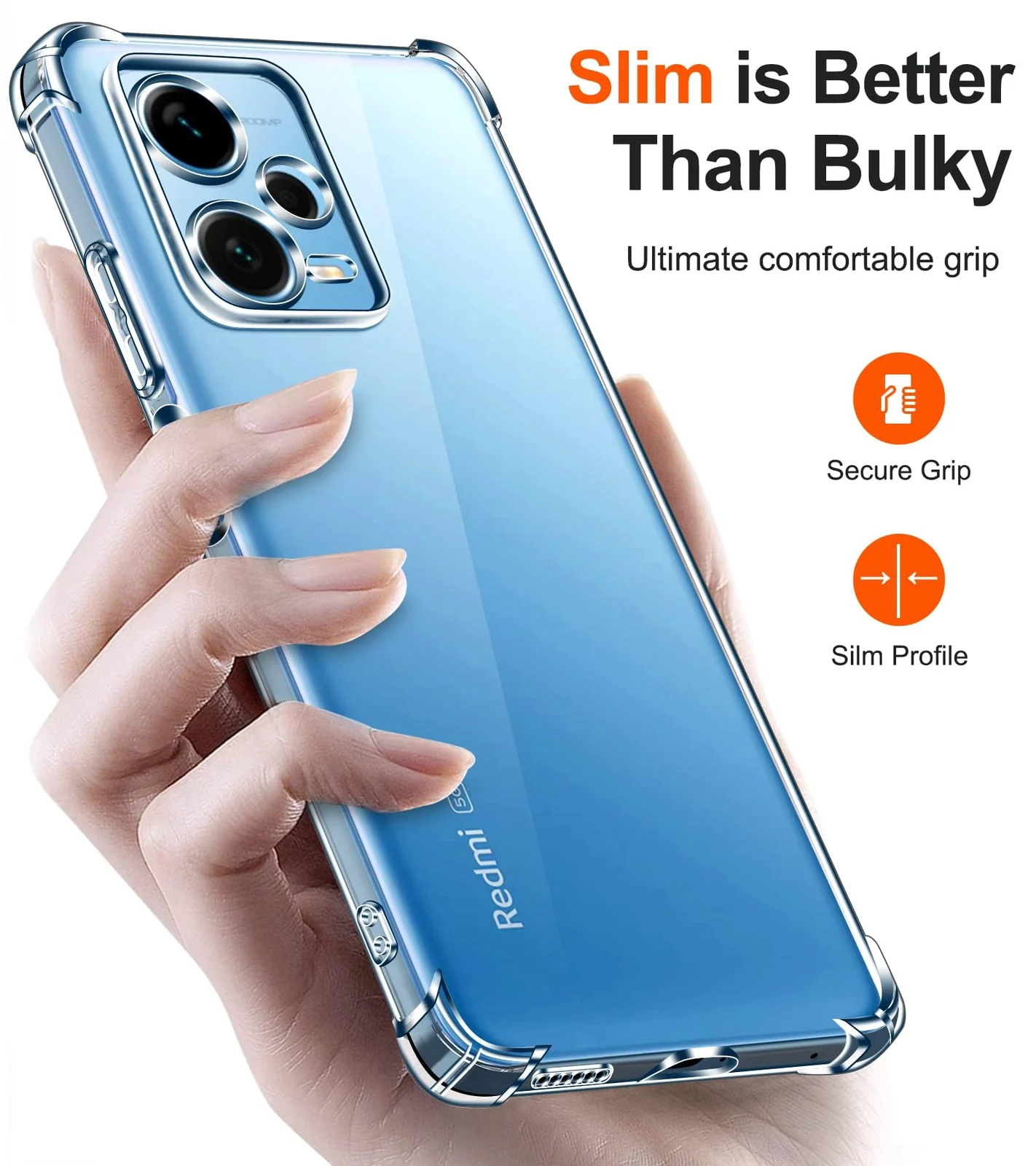 DL3 Mobilak Clear TPU Case for Xiaomi Redmi Note 12 Pro + / 12 pro plus 5G, Camera protection, Shock-absorbing protection, Non-slip grip - Clear