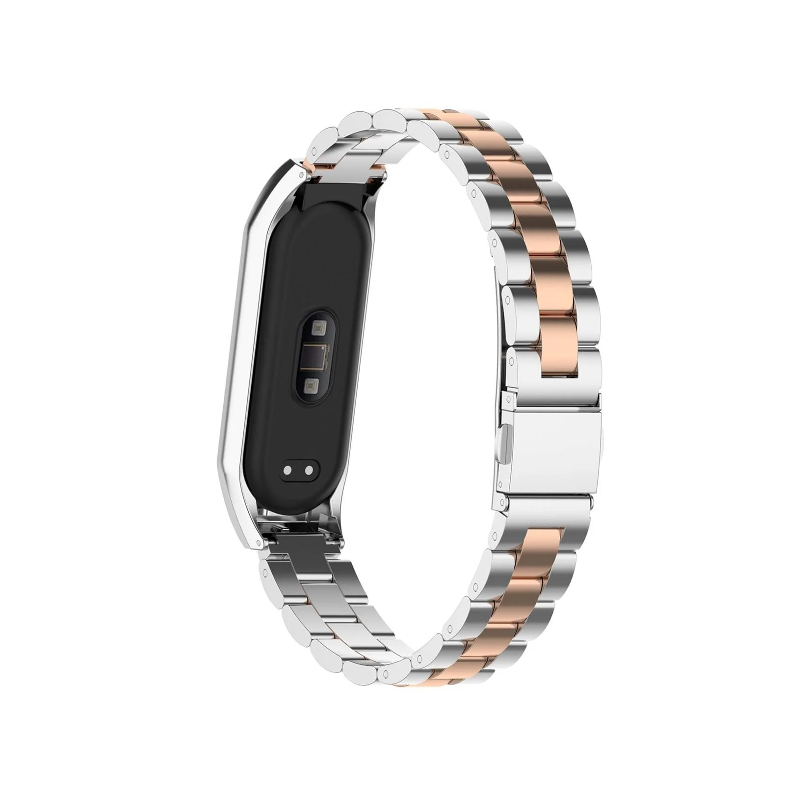 DL3 Mobilak Compatible For Xiaomi Mi Band 7 Strap, Metal Bracelet MiBand 7 Waterproof Stainless Steel Wrist Strap Accessory Band Strap for Xiaomi Mi Smart Band 7 - Silver Rose Gold