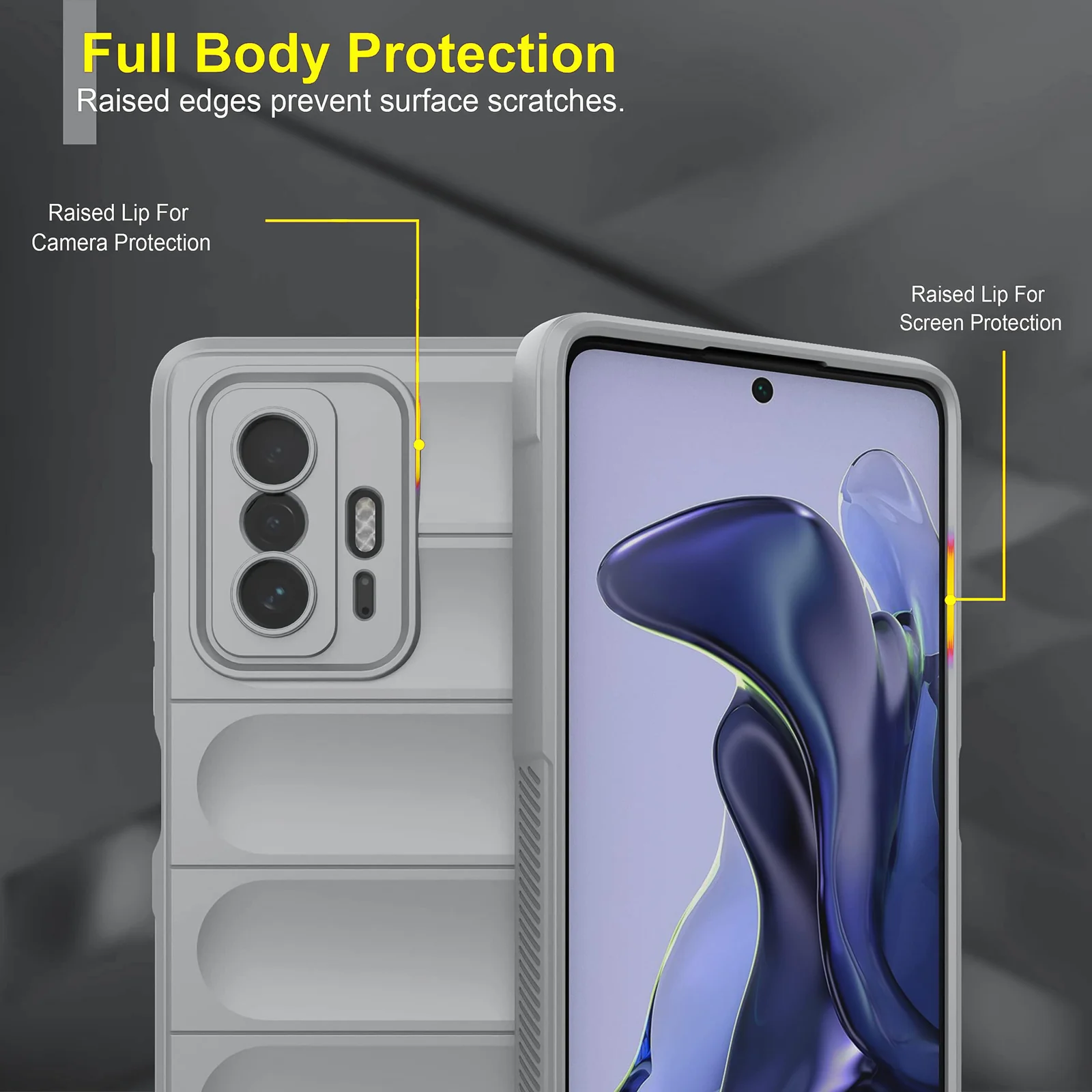 DL3 Mobilak Silicone Case for Xiaomi 11T 5G/Xiaomi 11T Pro 5G Heavy Duty Protective [Slim Fit] Shockproof Soft Flexible Protective Design Shock-Absorption TPU Cover With Camera Protection - Gray