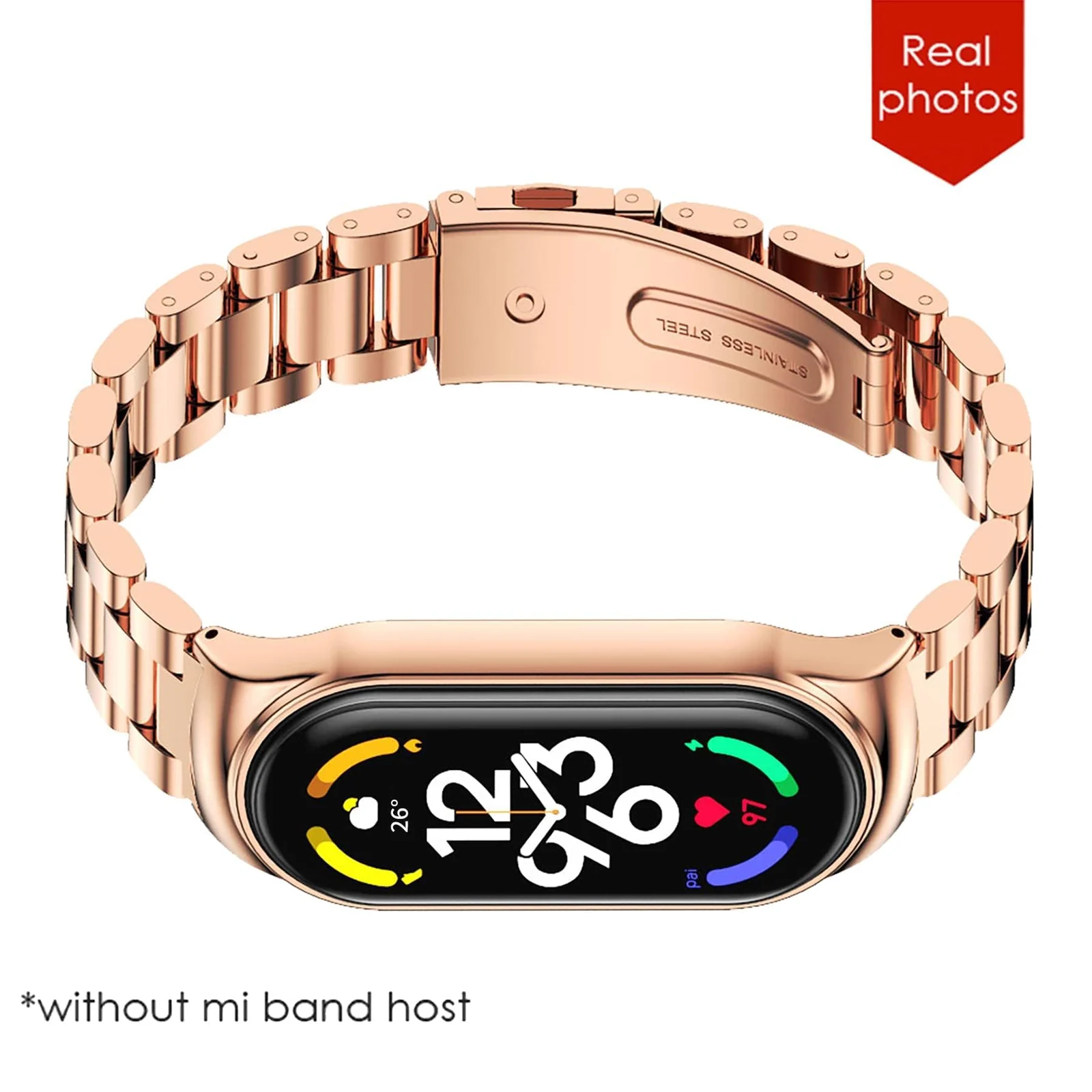 DL3 Mobilak Compatible For Xiaomi Mi Band 7 Strap, Metal Bracelet MiBand 7 Waterproof Stainless Steel Wrist Strap Accessory Band Strap for Xiaomi Mi Smart Band 7 - pink